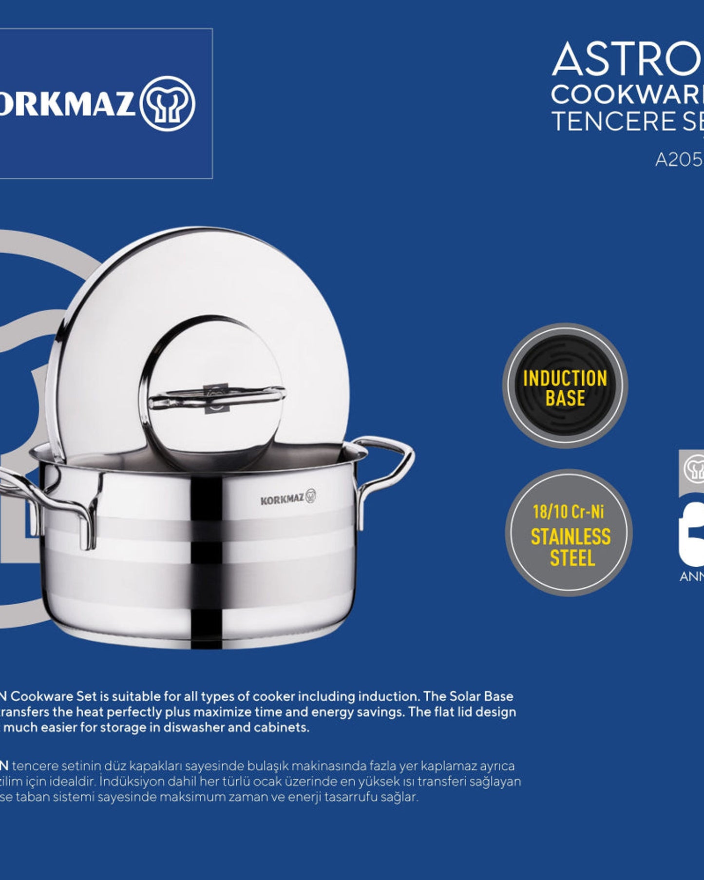 طقم أواني كوركماز أسترون 12 قطعة، مناسب للاستخدام مع المواقد الحثية