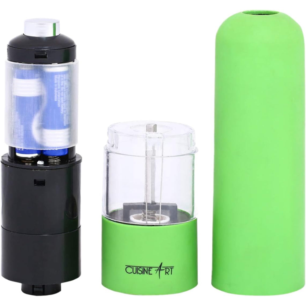 مطحنة كهربائية بلاستيكية للملح والفلفل من كويزين آرت | تعمل بالبطارية | مطحنة قابلة للتعديل | لتتبيل طازج في متناول يديك