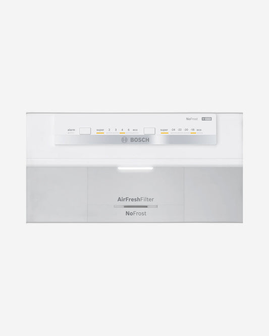 ثلاجة فريزر بوش سلسلة 4 قائمة بذاتها مع فريزر في الأسفل 186 × 70 سم، مظهر من الفولاذ المقاوم للصدأ، نظام منع التجمد الكامل - KGN55VLE0M