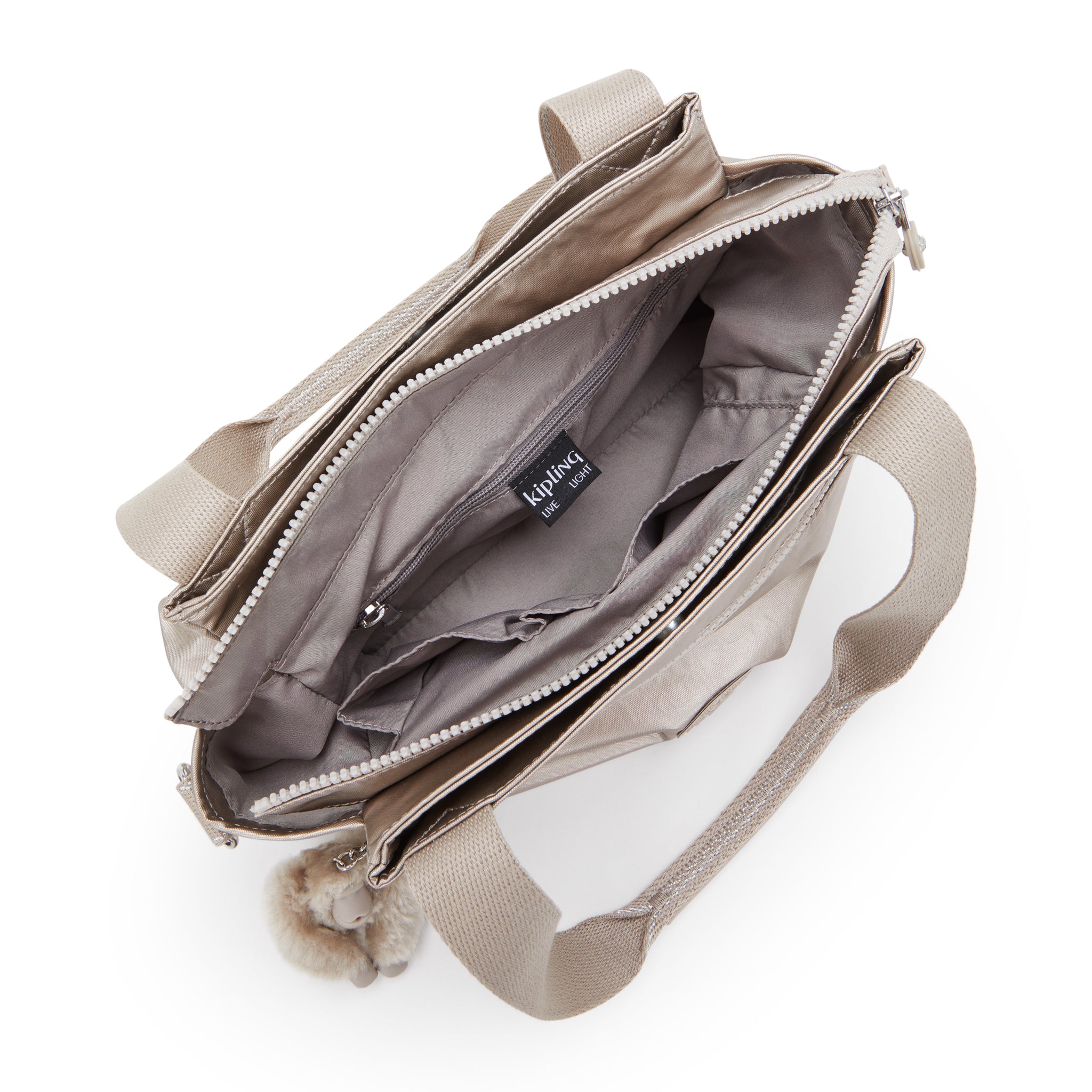 حقيبة كتف كيبلينج إليزيا متوسطة الحجم بلون معدني متوهج 43793-48I