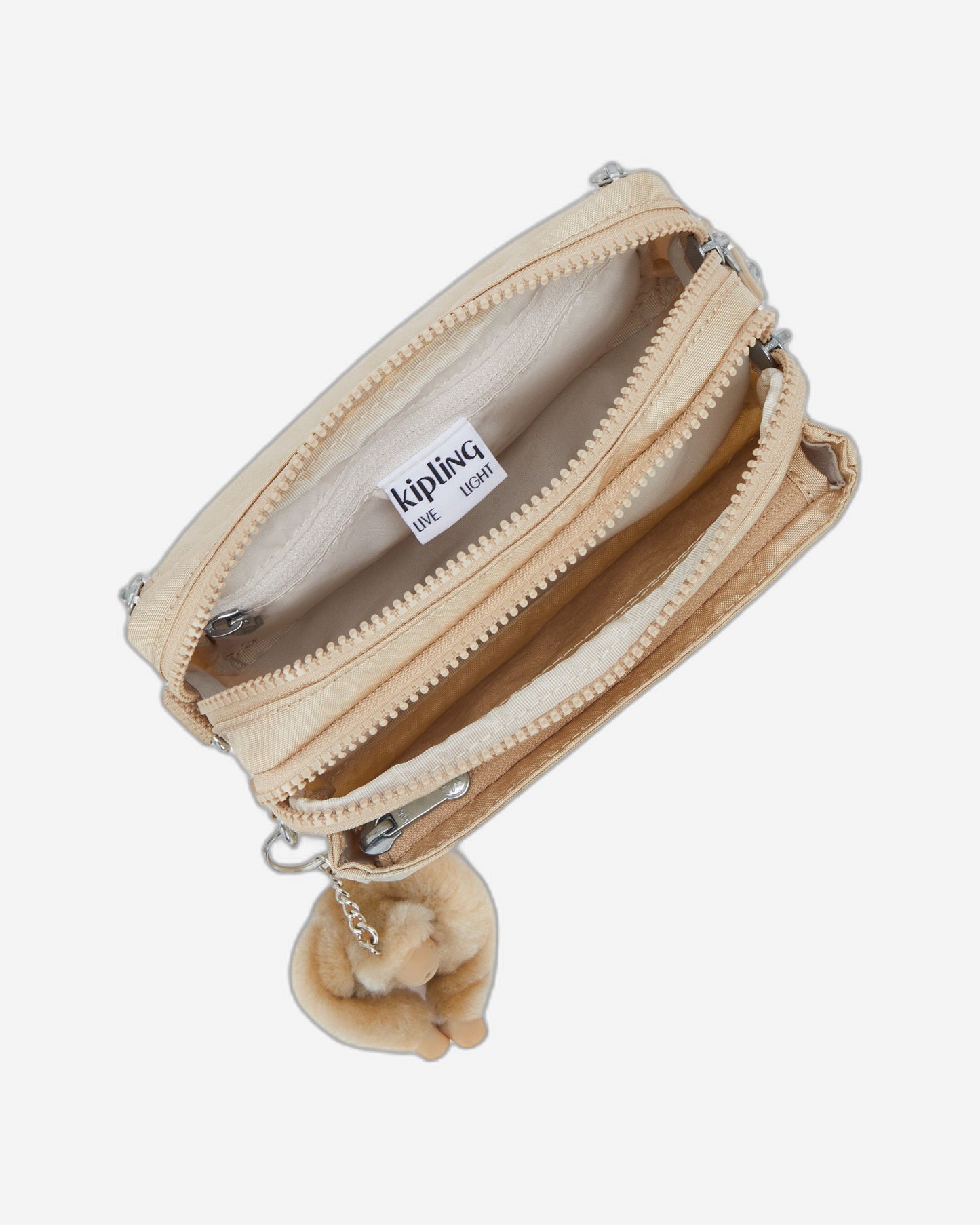 حقيبة Kipling Abanu متعددة الألوان باللون البيج اللامع، صغيرة الحجم، قابلة للتحويل إلى حقيبة خصر (بحزام كتف قابل للإزالة) I3492-5DV
