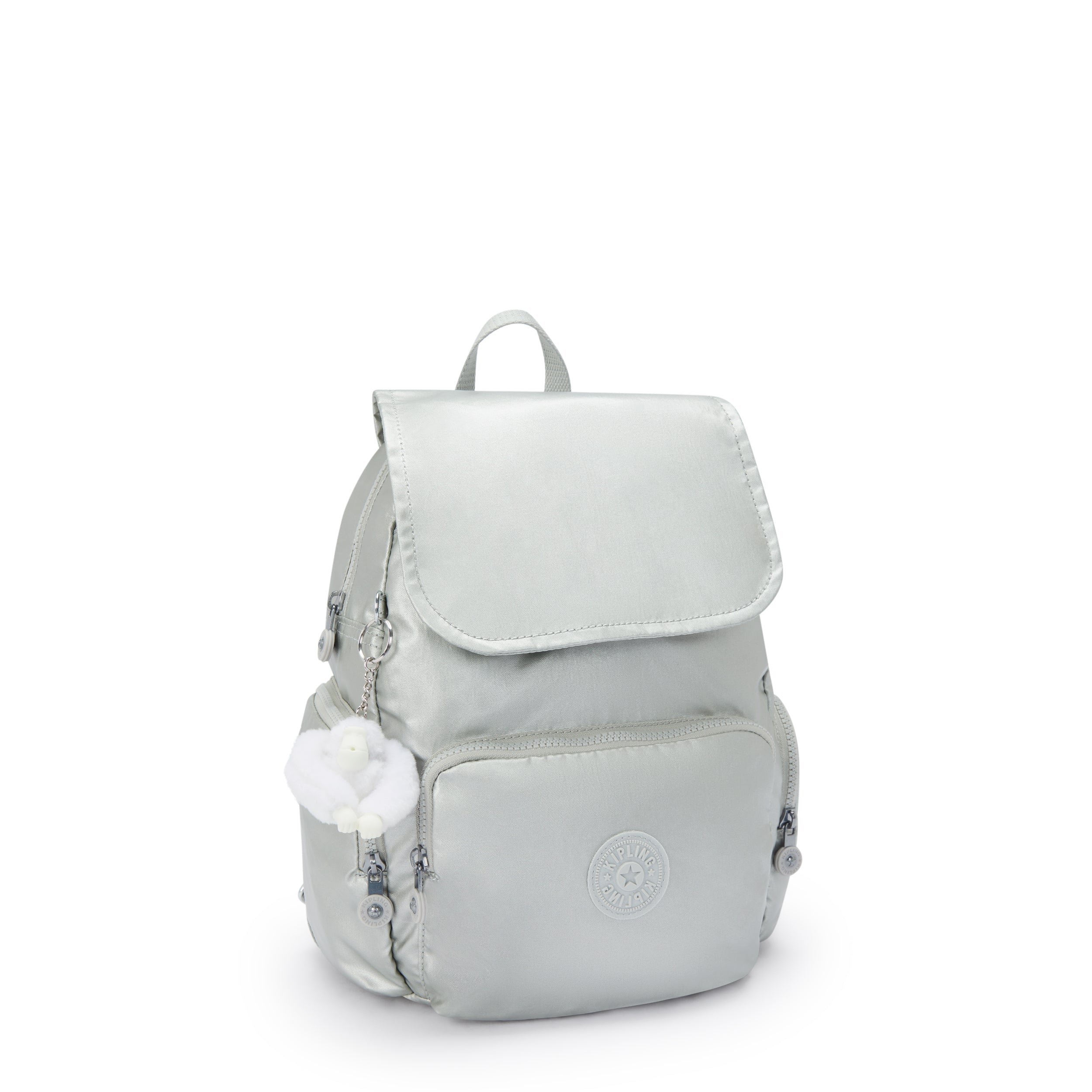 حقيبة ظهر Kipling City Zip S صغيرة معدنية لامعة جديدة I5634-70P