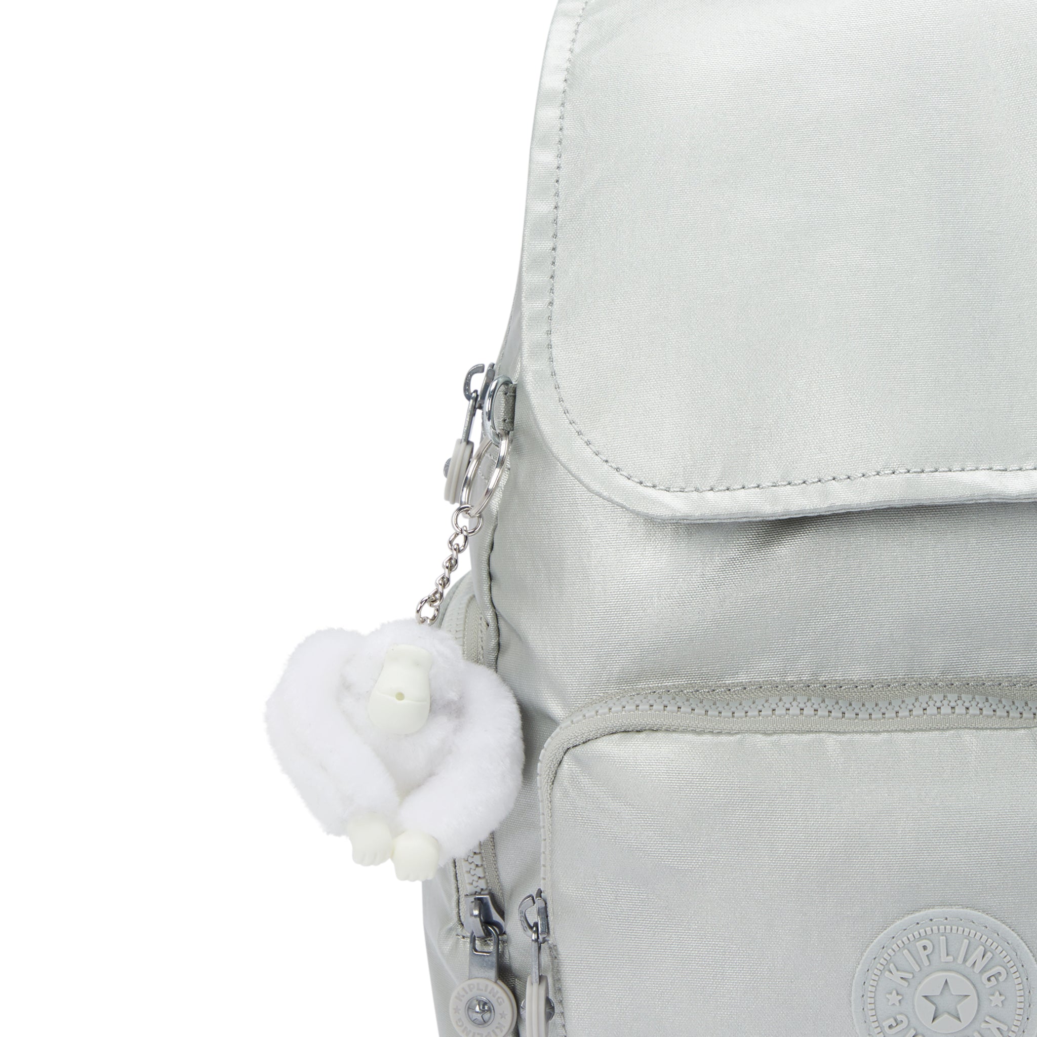 حقيبة ظهر Kipling City Zip S صغيرة معدنية لامعة جديدة I5634-70P