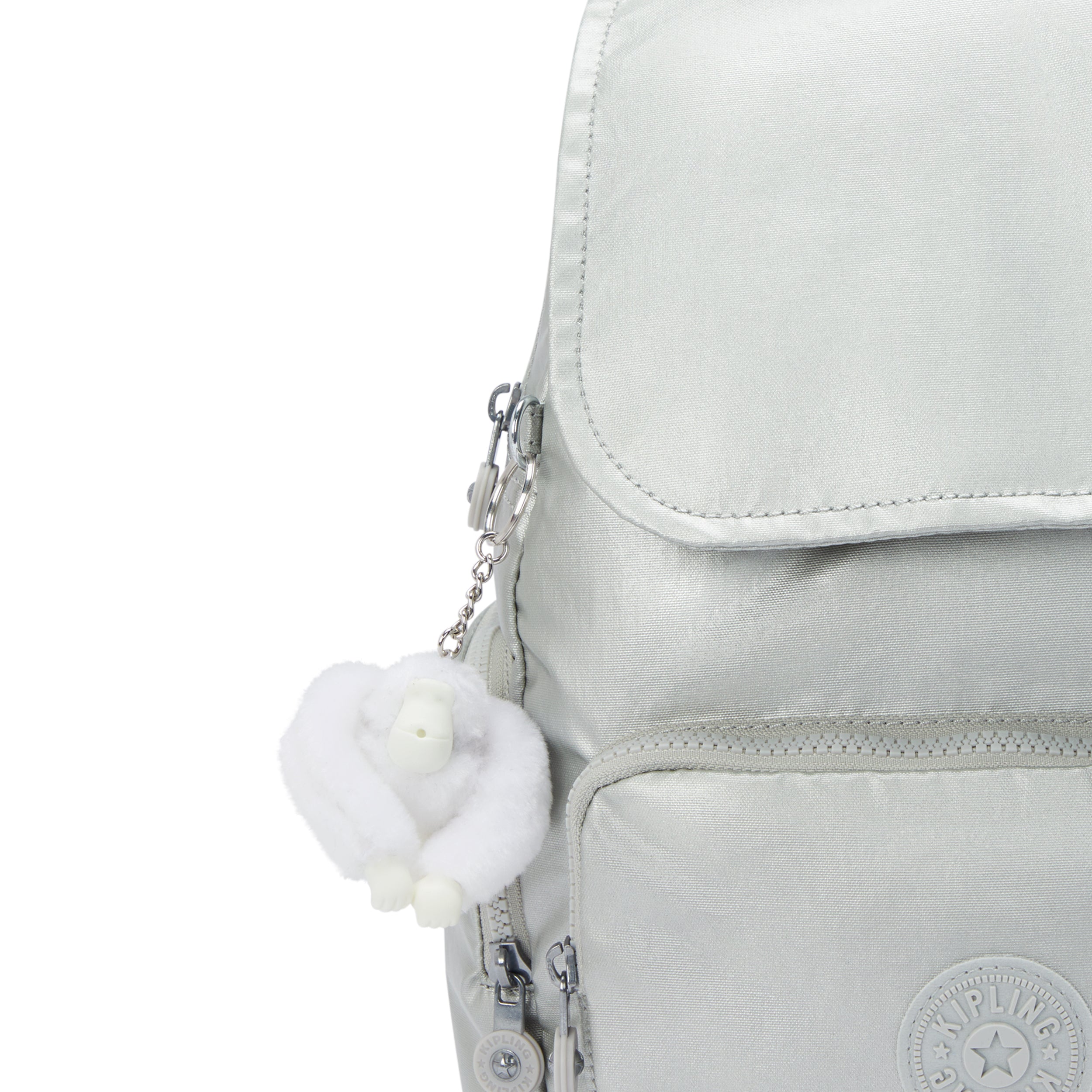 حقيبة ظهر Kipling City Zip S صغيرة معدنية لامعة جديدة I5634-70P