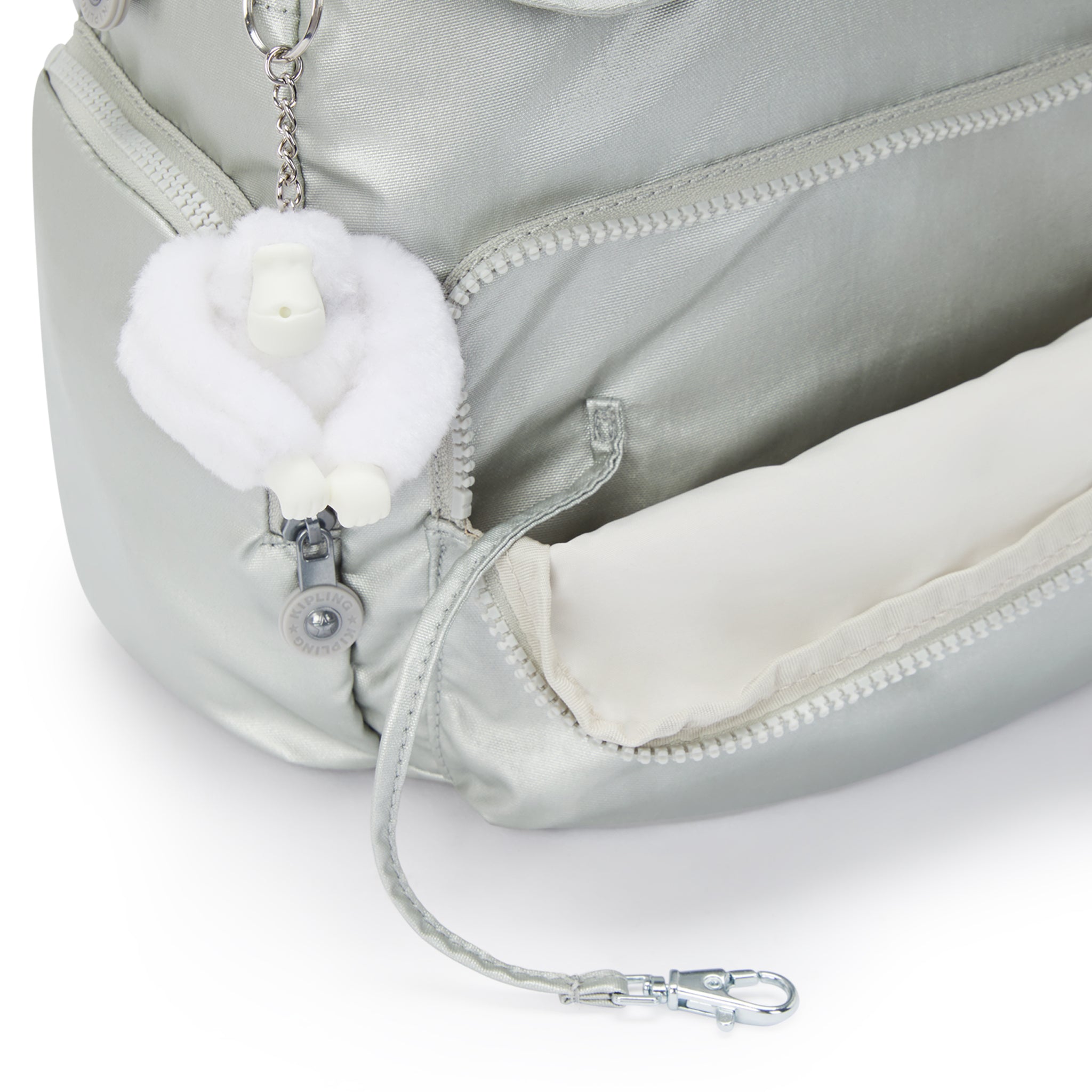 حقيبة ظهر Kipling City Zip S صغيرة معدنية لامعة جديدة I5634-70P