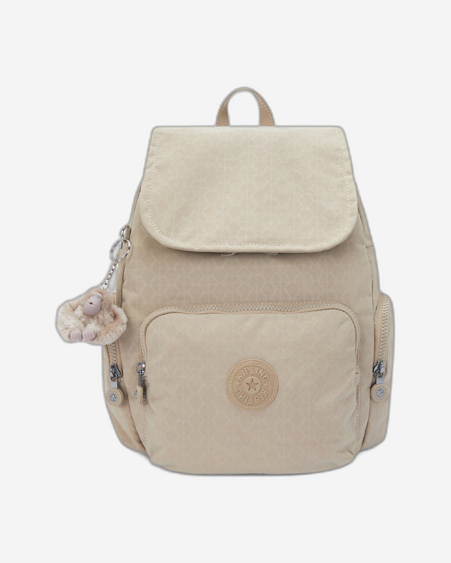 حقيبة ظهر صغيرة من Kipling City Zip S Signature باللون البيج المنقوش I5634-96A