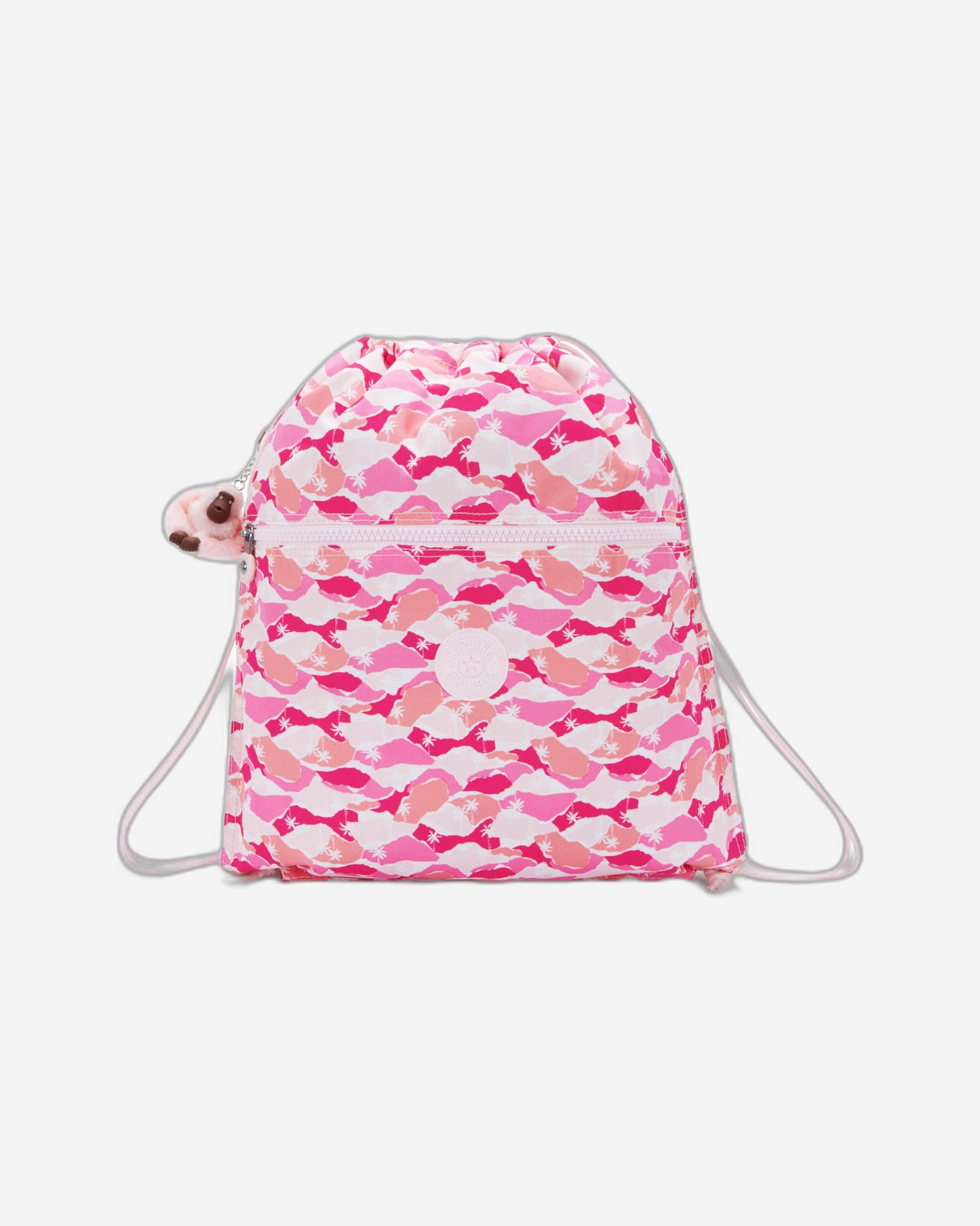 حقيبة ظهر Kipling Supertaboo Pink Palm متوسطة الحجم مع رباط I5637-1BV