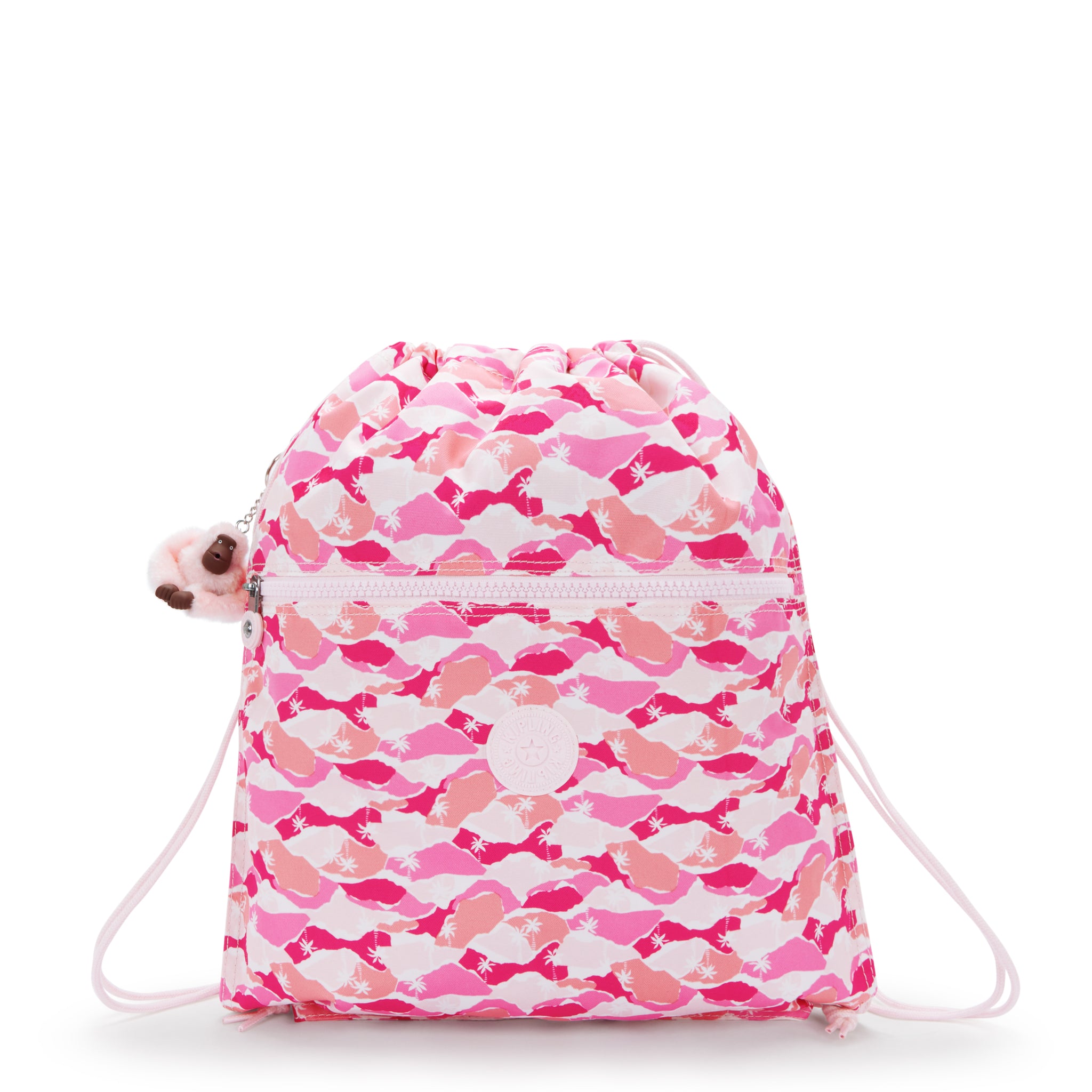 Kipling Supertaboo Pink Palm Medium backpack with drawstring I5637-1BV