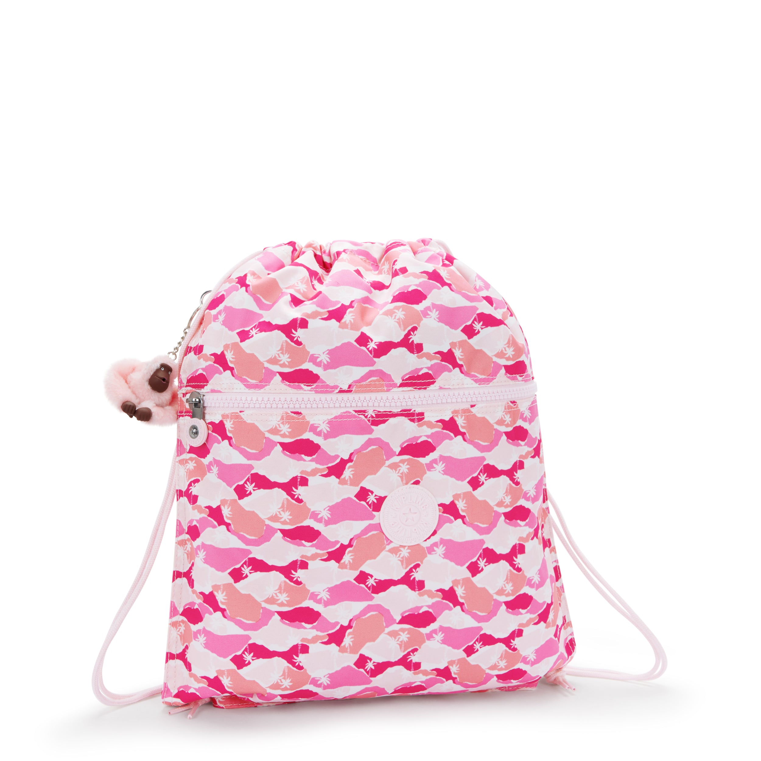 حقيبة ظهر Kipling Supertaboo Pink Palm متوسطة الحجم مع رباط I5637-1BV