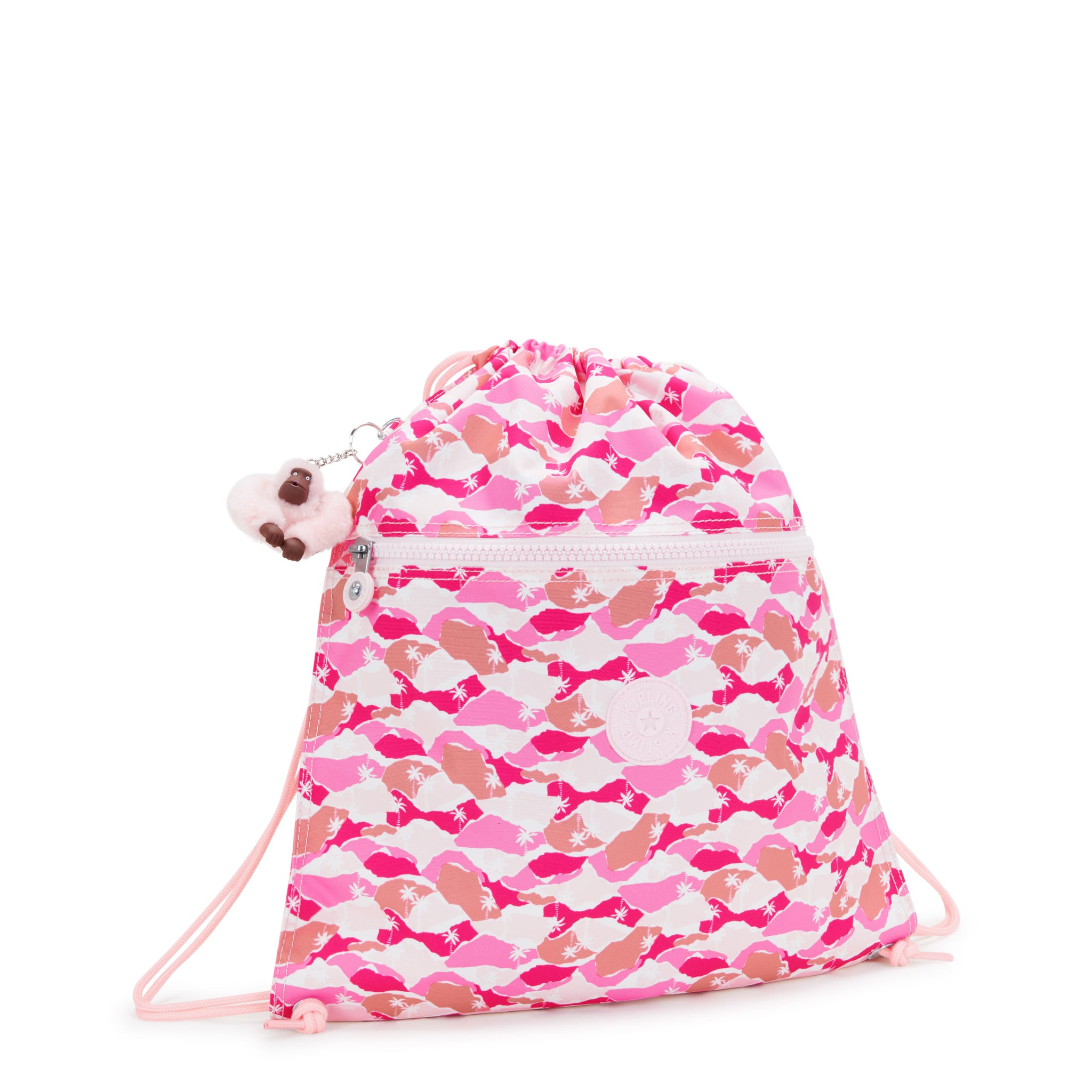 حقيبة ظهر Kipling Supertaboo Pink Palm متوسطة الحجم مع رباط I5637-1BV