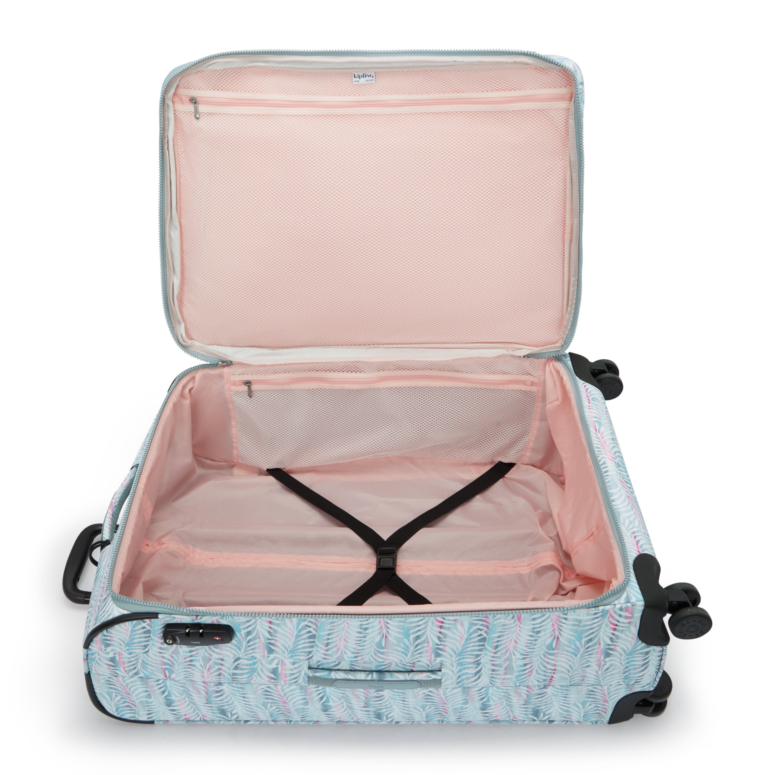 حقيبة سفر Kipling New Youri Spin L كبيرة قابلة للتمدد بعجلات I7640-3QN بنقشة أوراق النخيل