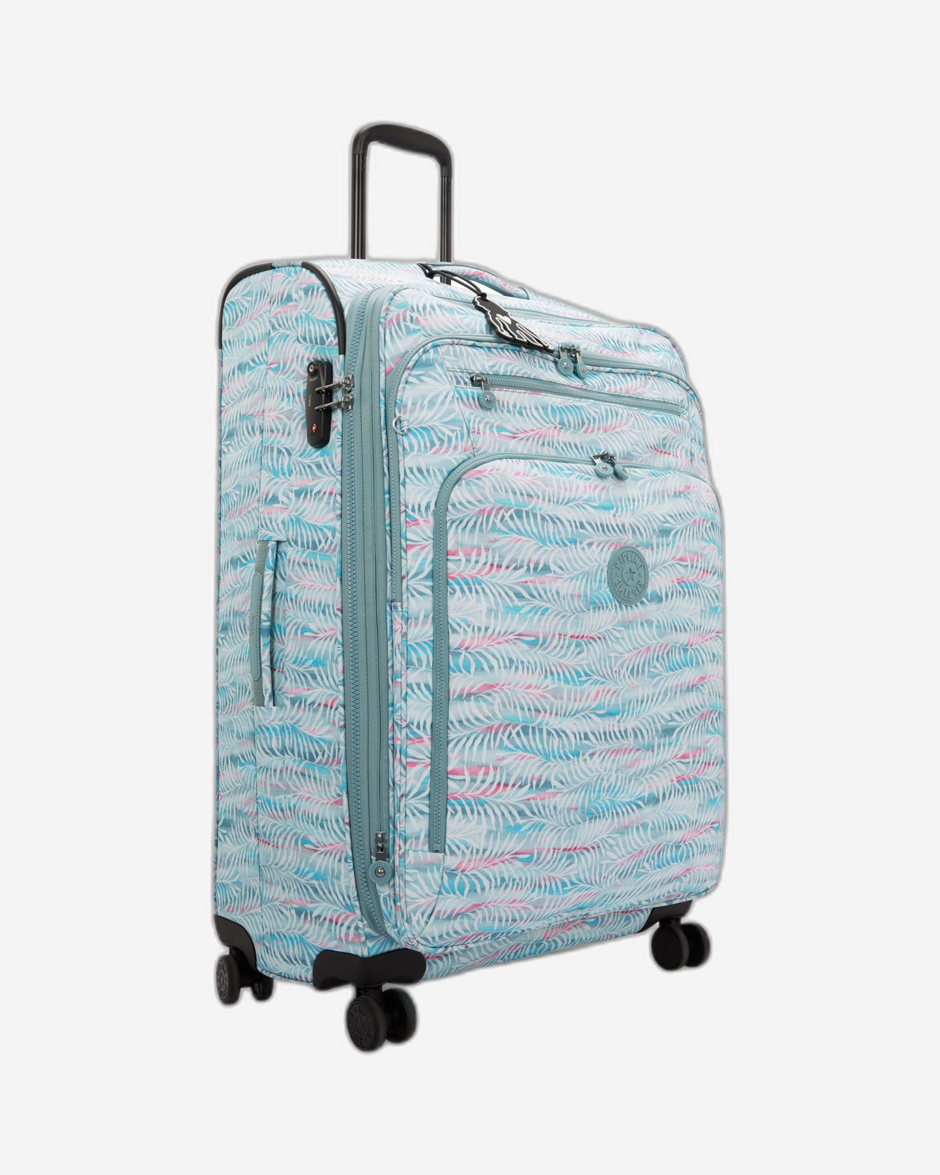 حقيبة سفر Kipling New Youri Spin L كبيرة قابلة للتمدد بعجلات I7640-3QN بنقشة أوراق النخيل