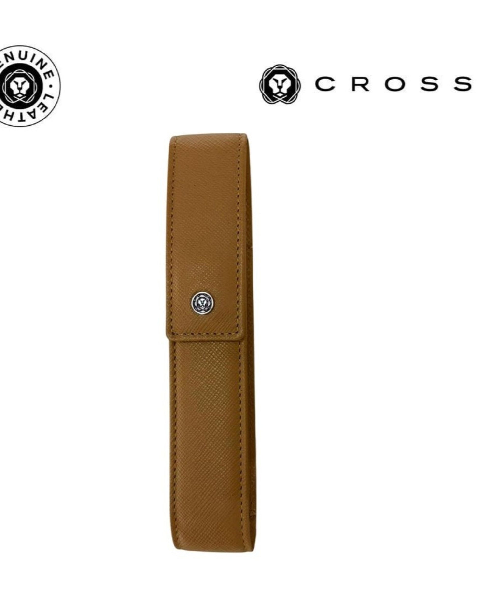 CROSS LEATHER SINGLE PEN CASE WITH FLAP  MOCHA