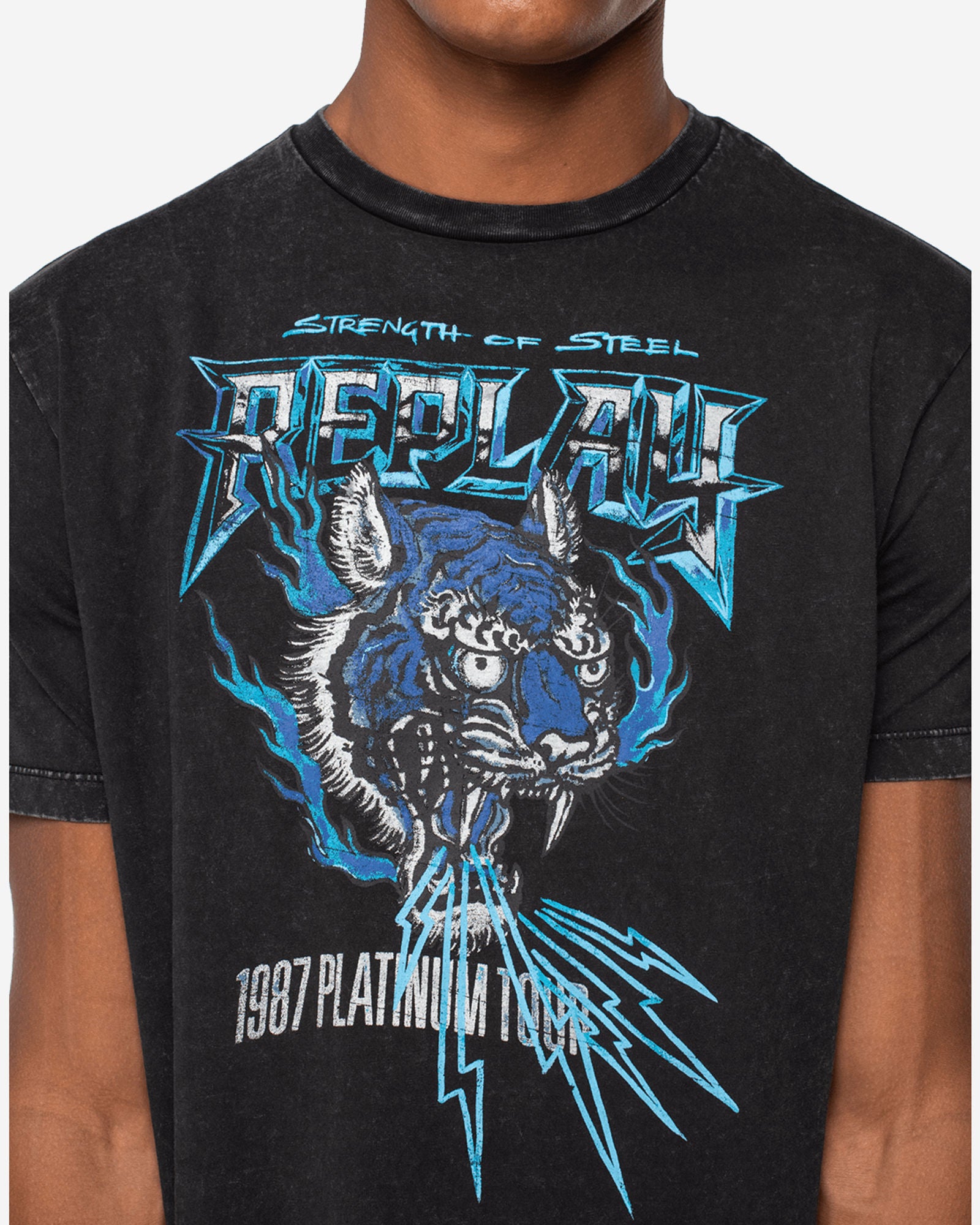 تي شيرت بياقة دائرية مطبوع عليه شعار جولة بلاتينيوم لعام ١٩٨٧