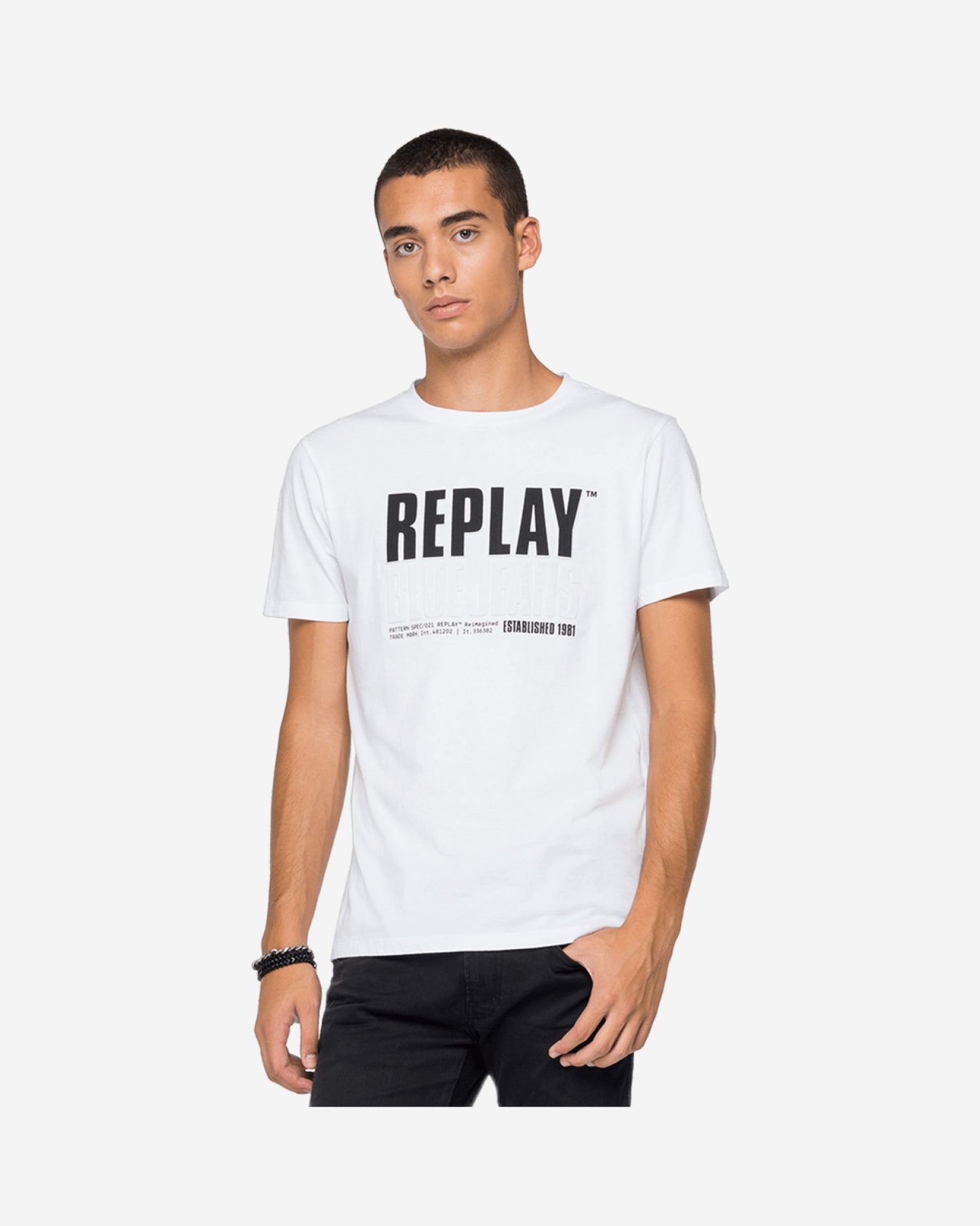 تي شيرت مطبوع عليه شعار Replay Blue Jeans Established 1981
