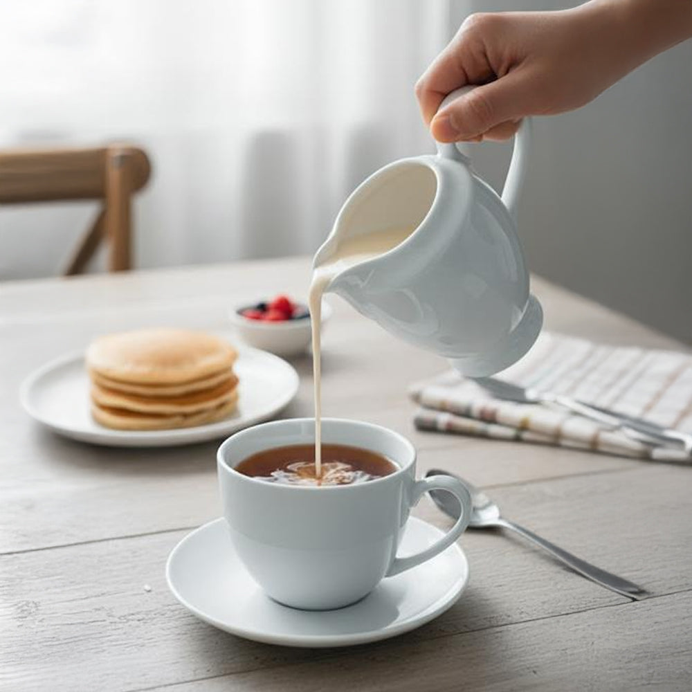 طقم شاي وصحن من ميزون باستيل، لون حجر القمر الأزرق