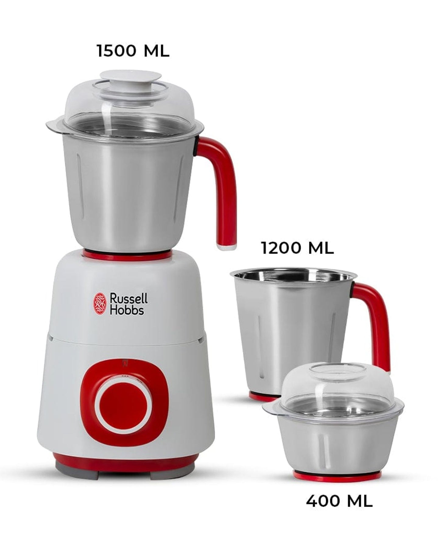 خلاط ومطحنة راسل هوبز (MG42504) 3 في 1 - قوة 550 واط، أوعية وشفرات من الفولاذ المقاوم للصدأ، 3 سرعات، قفل أمان، أبيض - ضمان لمدة عام