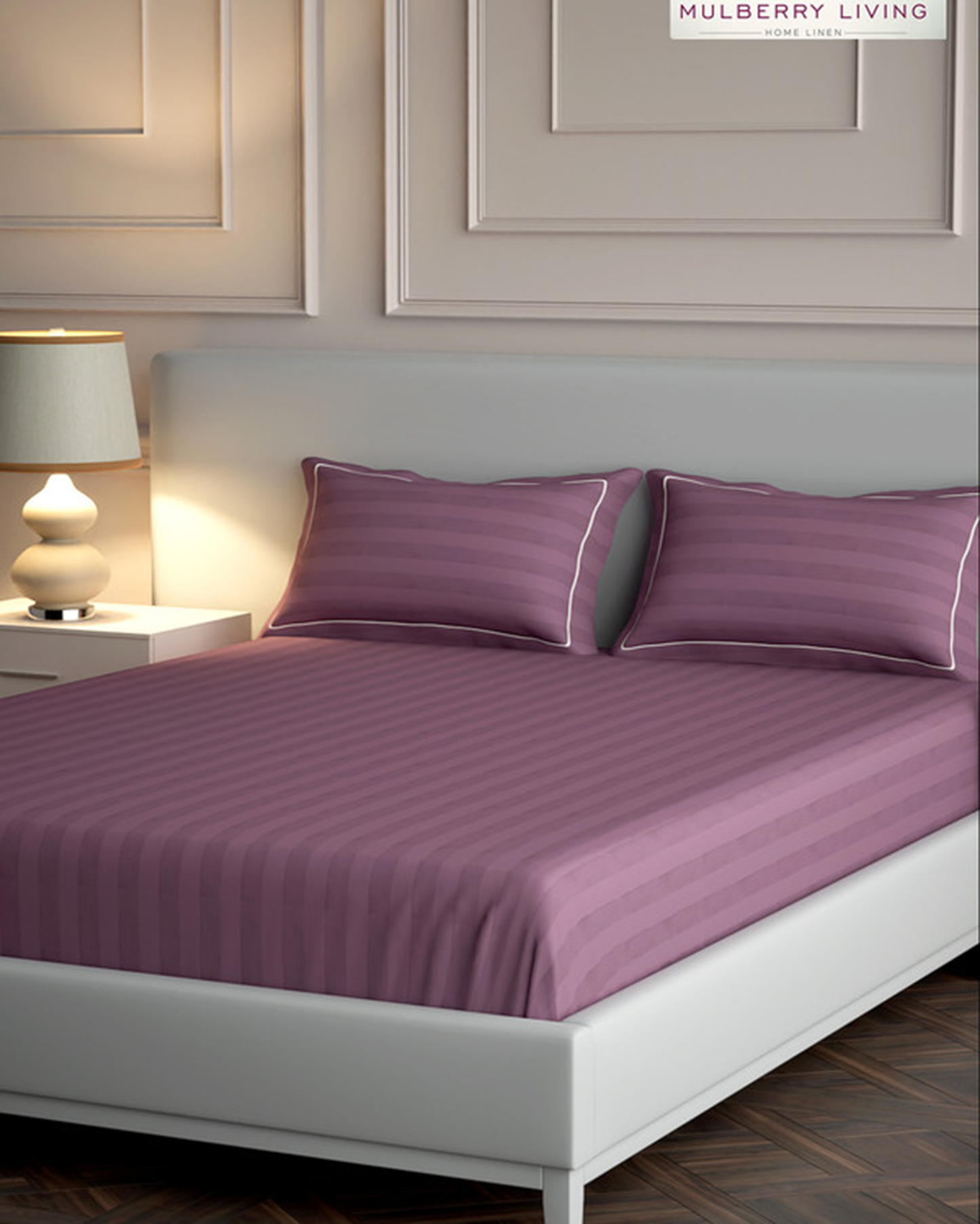 Mulberry Living Cotton Queen Flat 300TC Elysian Stripes Cameo Rose