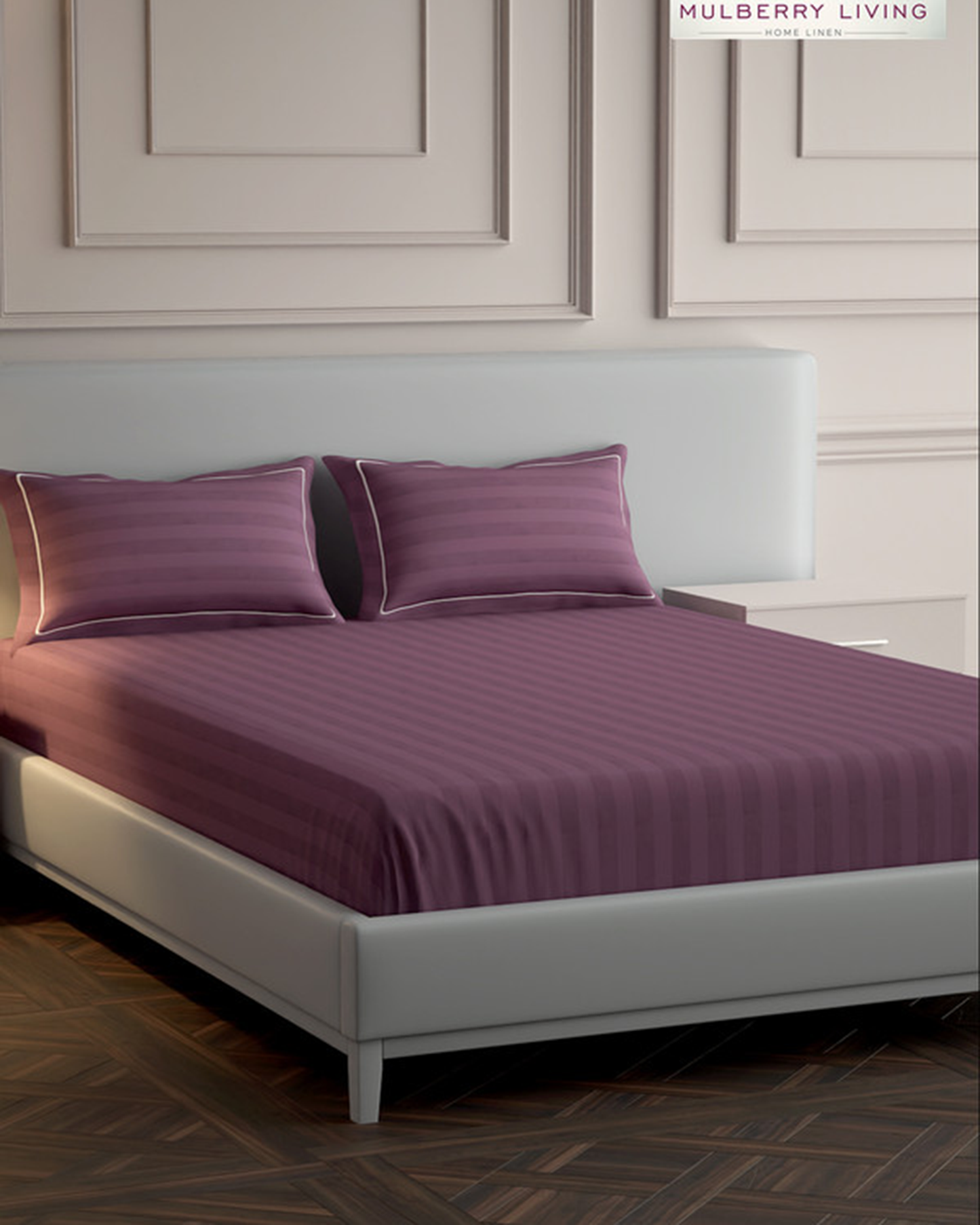 Mulberry Living Cotton Queen Flat 300TC Elysian Stripes Cameo Rose