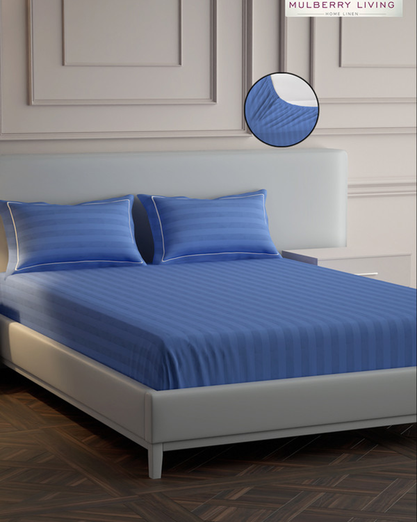 Cotton Queen Fitted 300TC Elysian Stripes Mediterranean Blue