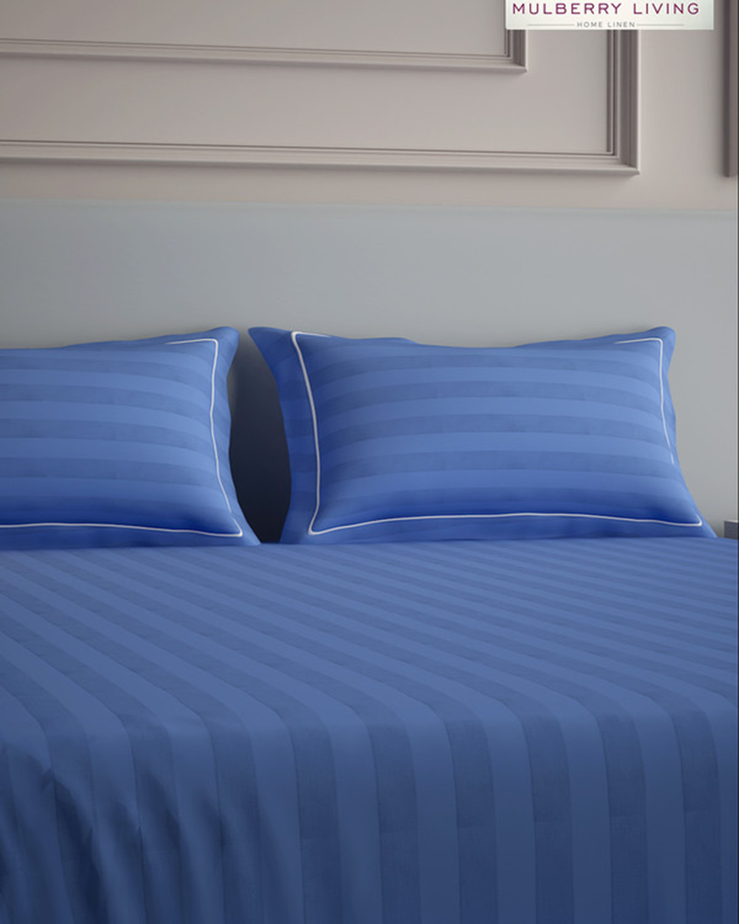 Mulberry Living Cotton Queen Fitted 300TC Elysian Stripes Mediterranean Blue
