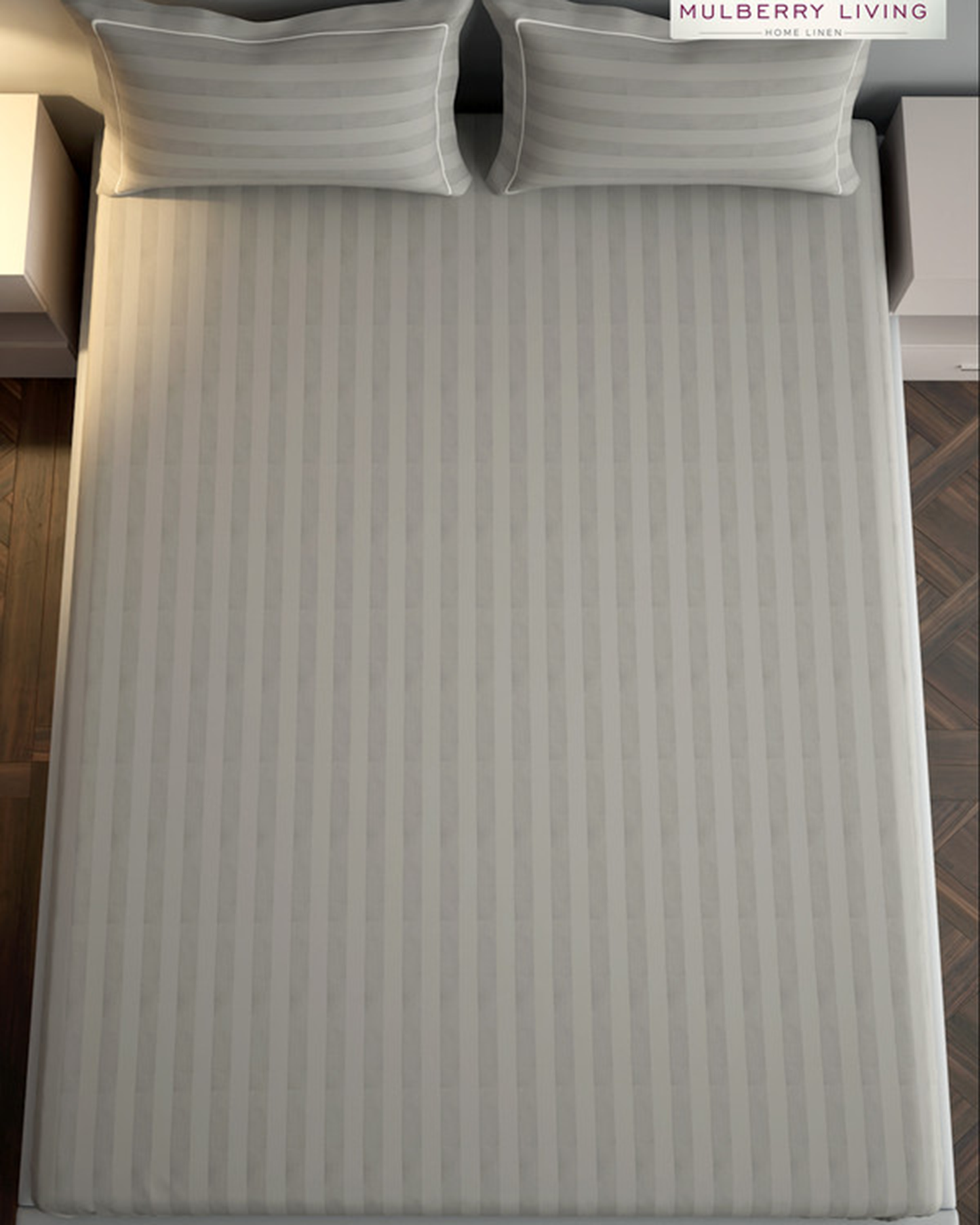 Mulberry Living Cotton Queen Fitted 300TC Elysian Stripes Mediterranean Blue