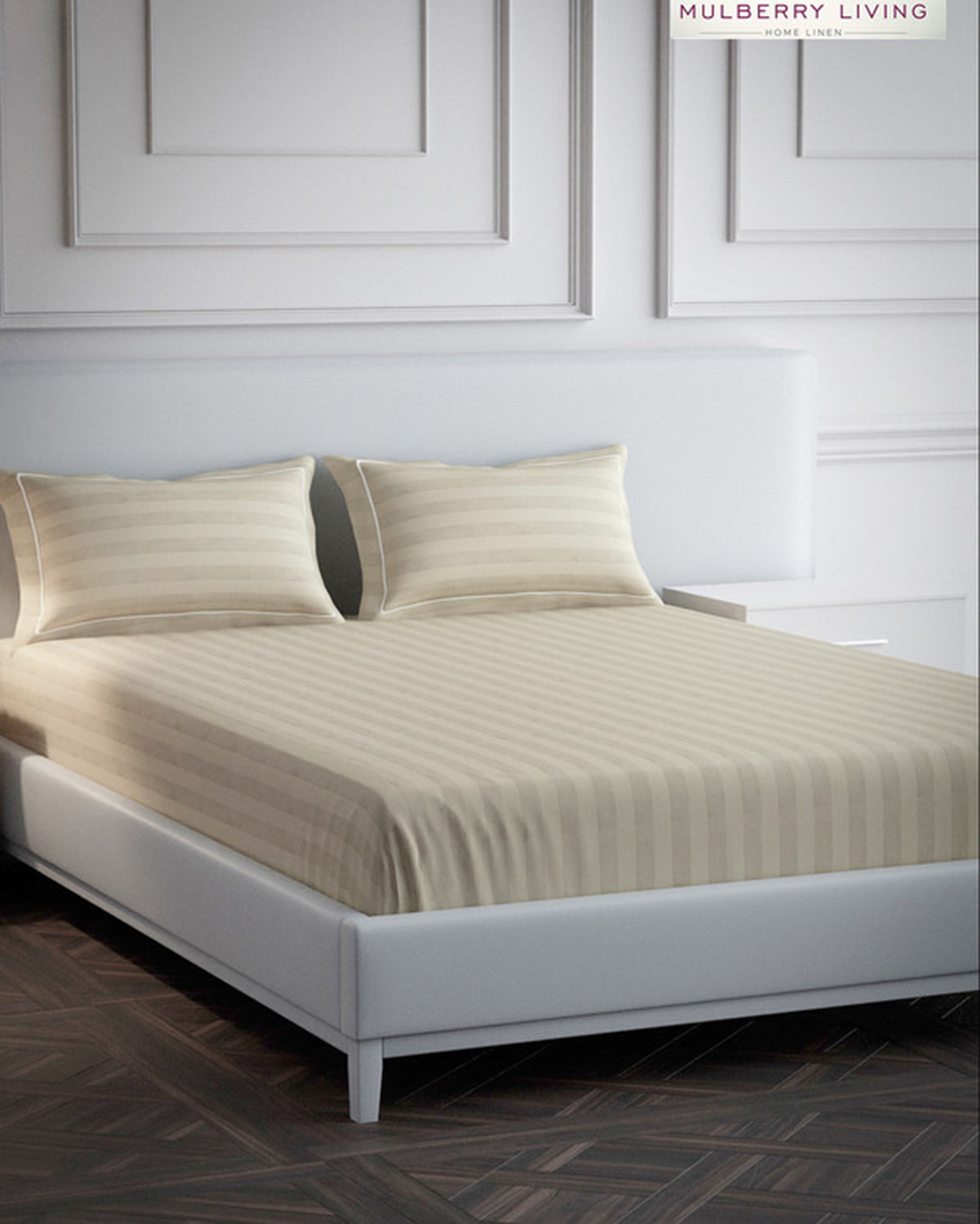 Mulberry Living Cotton Queen Fitted 300TC Elysian Stripes Mediterranean Blue