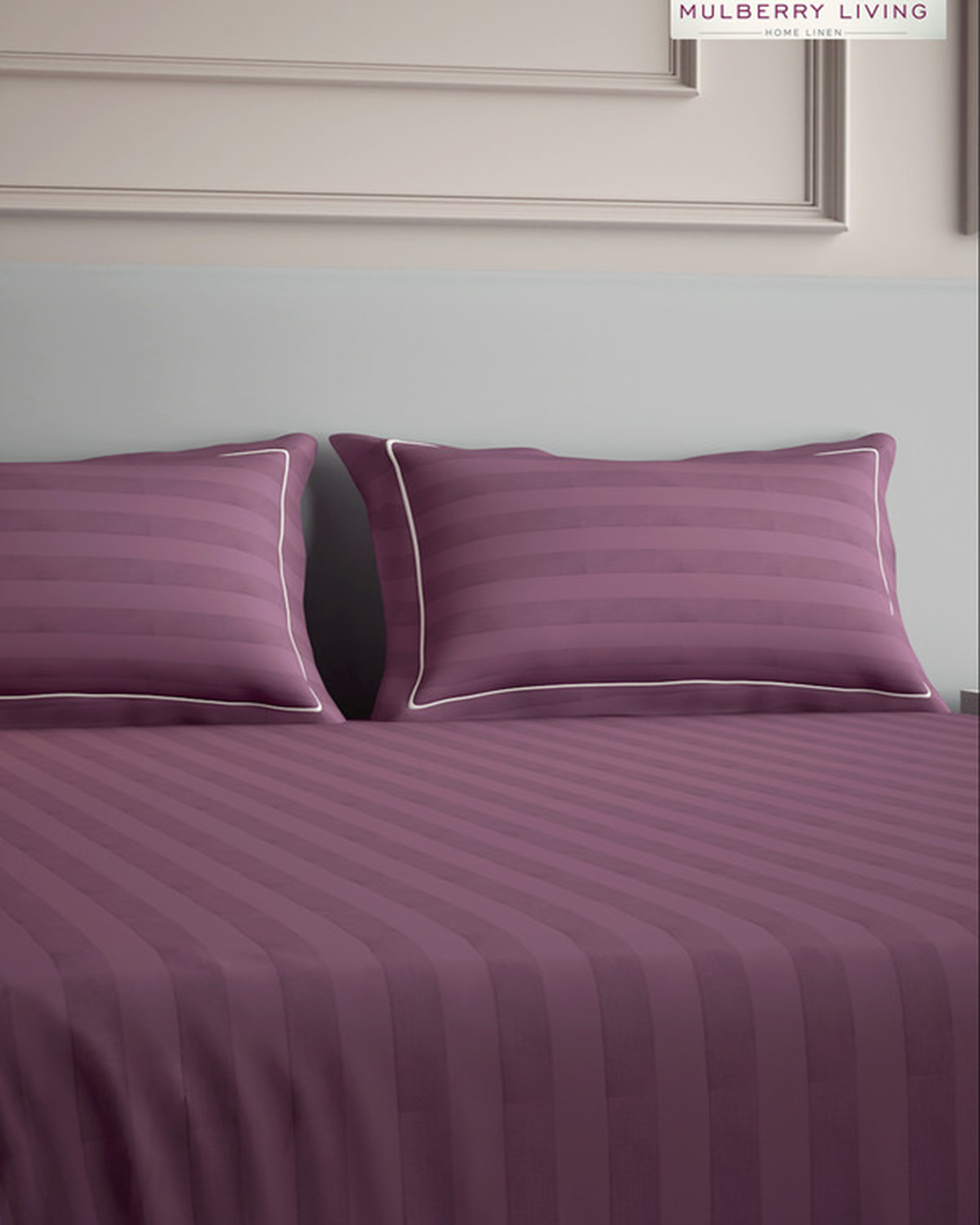 Mulberry Living Cotton Queen Fitted 300TC Elysian Stripes Mediterranean Blue