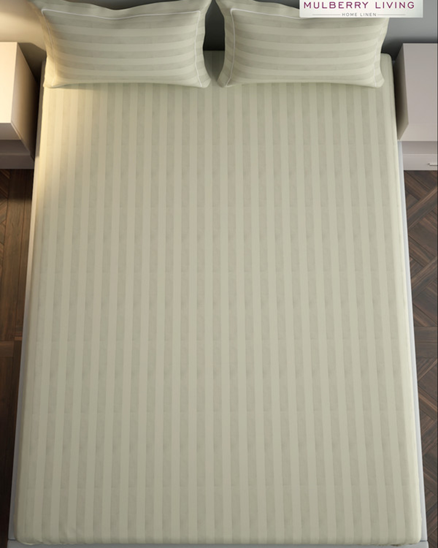 Mulberry Living Cotton Queen Fitted 300TC Elysian Stripes Mediterranean Blue