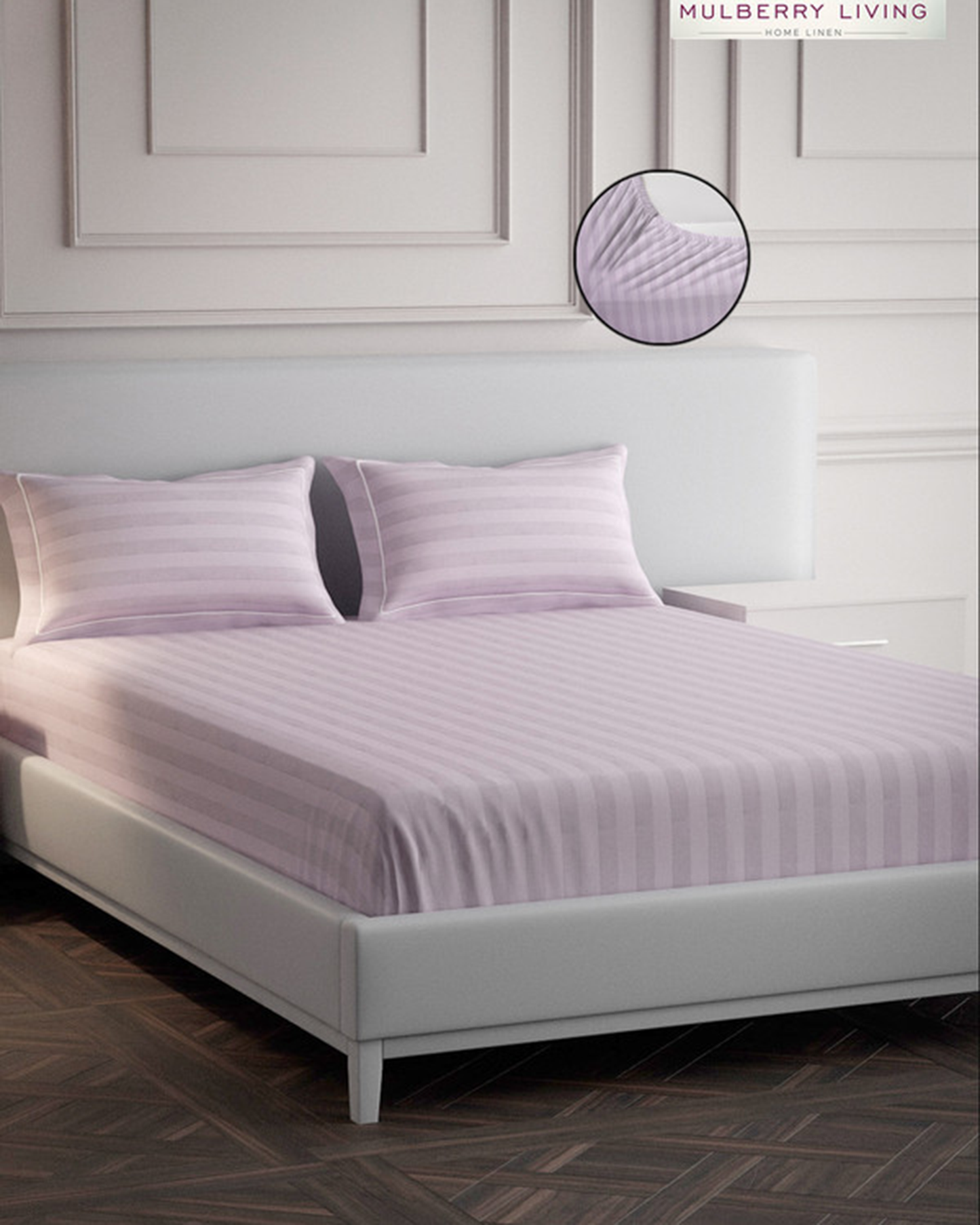 Mulberry Living Cotton Queen Fitted 300TC Elysian Stripes Mediterranean Blue