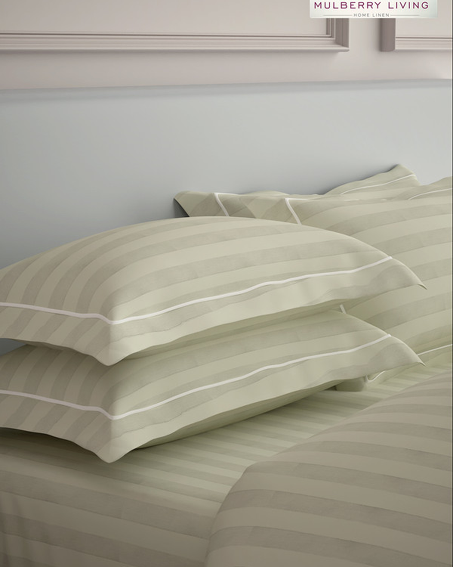 Mulberry Living Cotton Queen Fitted 300TC Elysian Stripes Mediterranean Blue