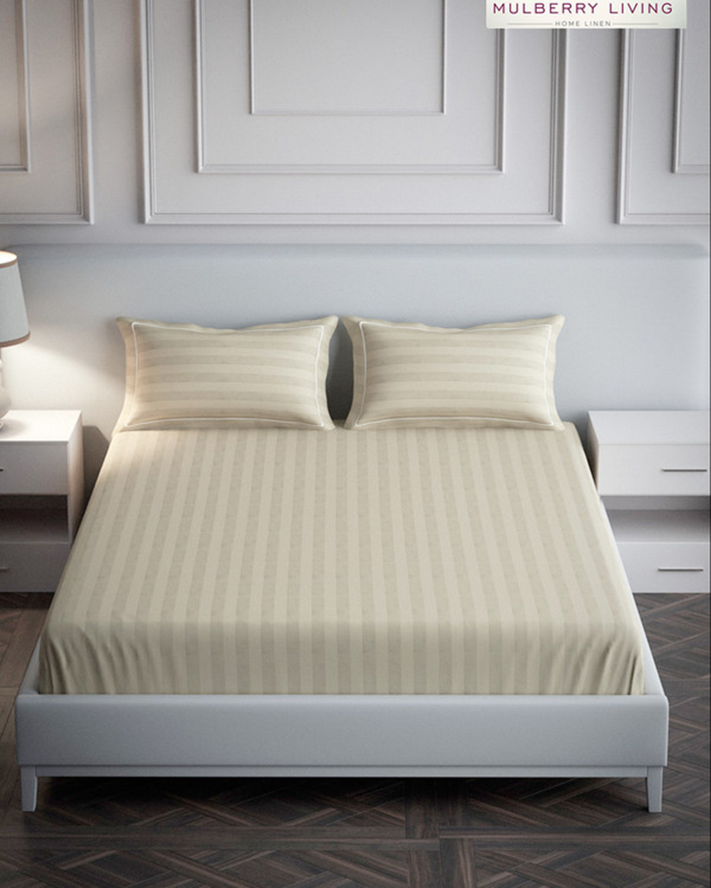 Mulberry Living Cotton Queen Fitted 300TC Elysian Stripes Mediterranean Blue