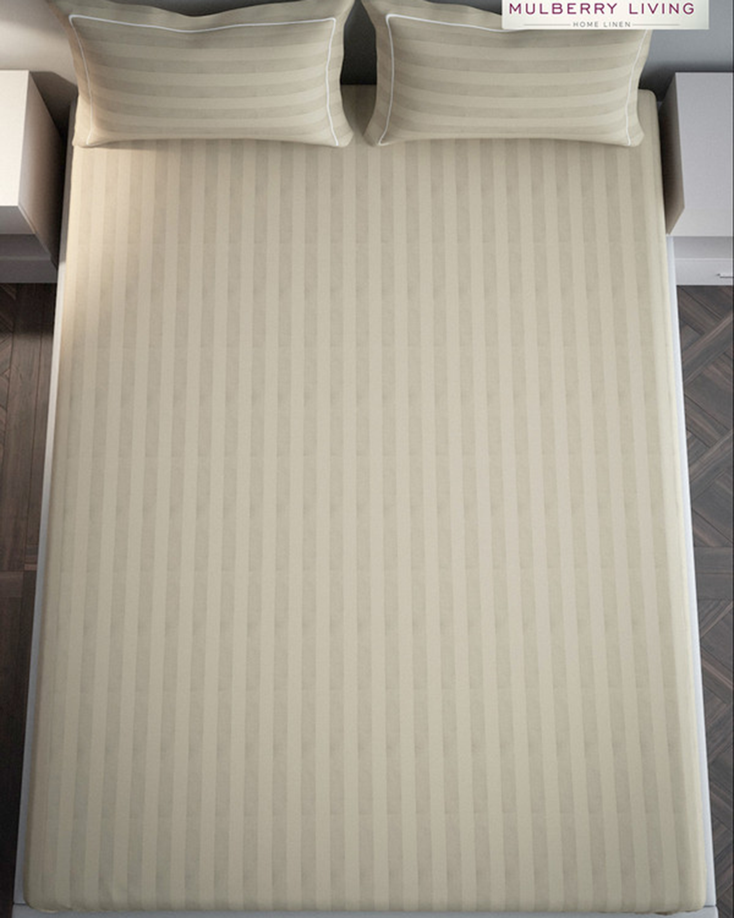 Mulberry Living Cotton Queen Fitted 300TC Elysian Stripes Mediterranean Blue