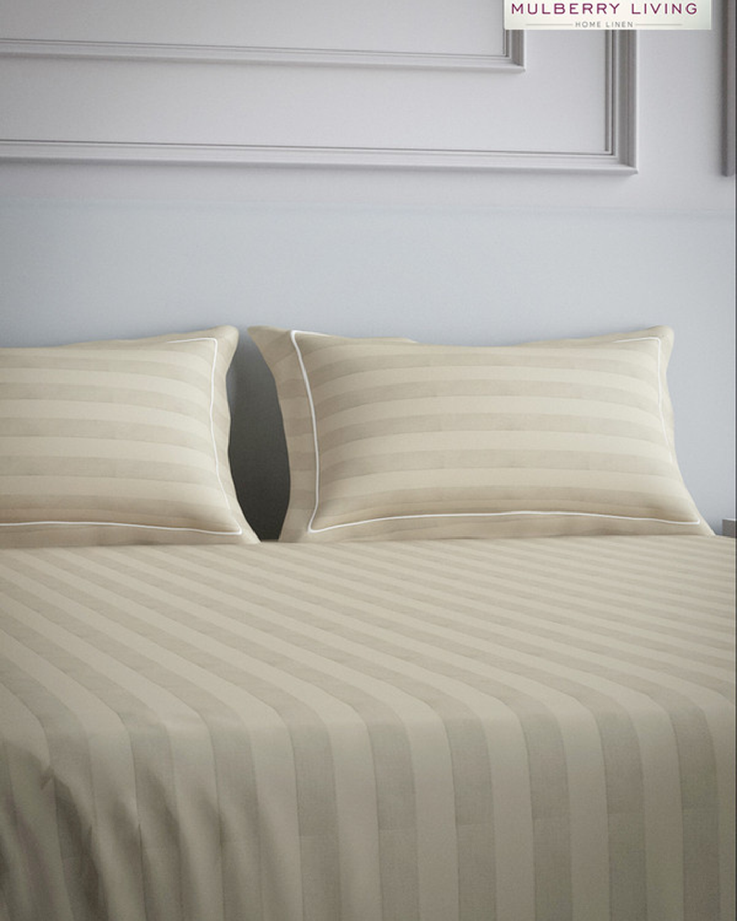 Mulberry Living Cotton Queen Fitted 300TC Elysian Stripes Mediterranean Blue