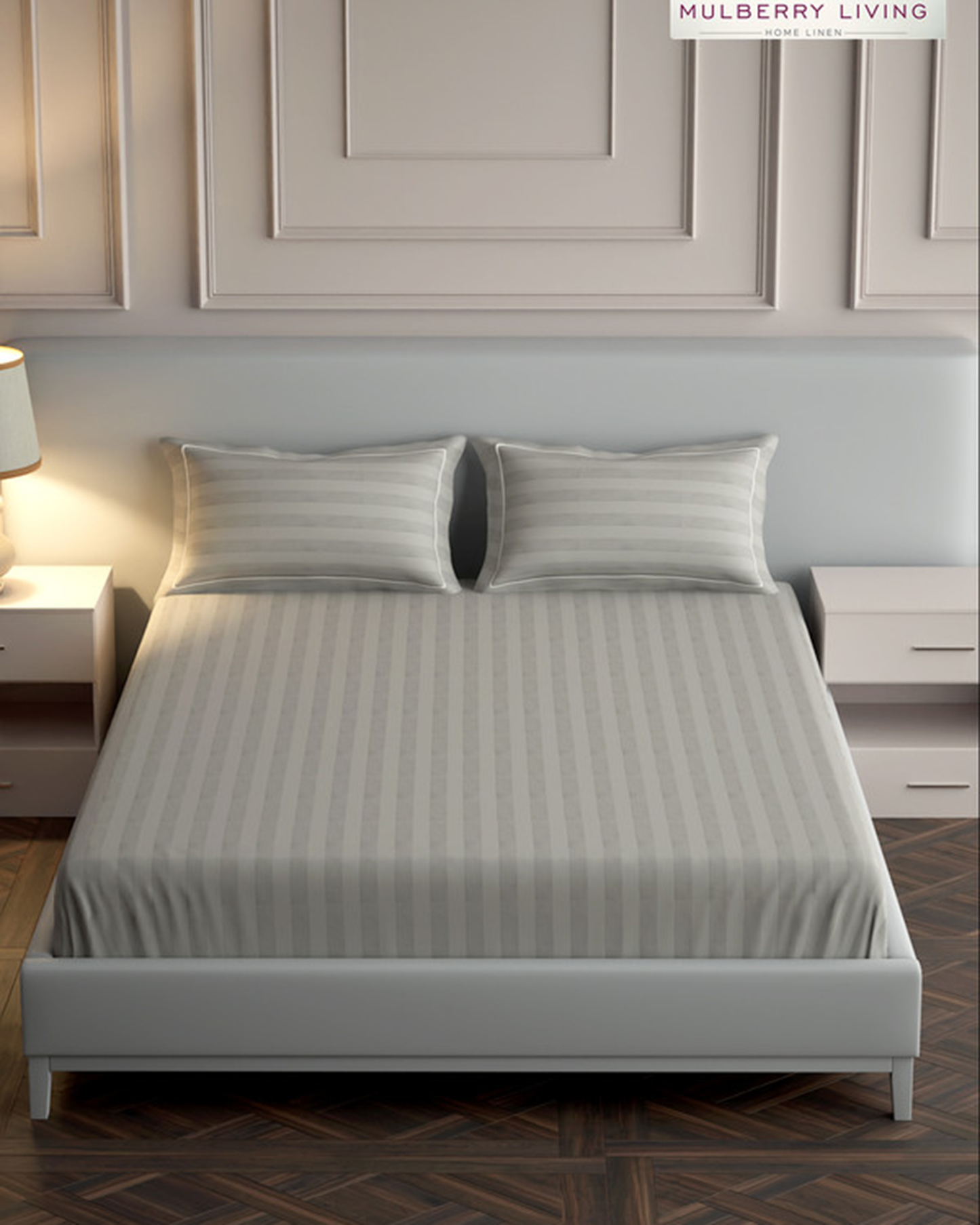 Mulberry Living Cotton Queen Fitted 300TC Elysian Stripes Mediterranean Blue