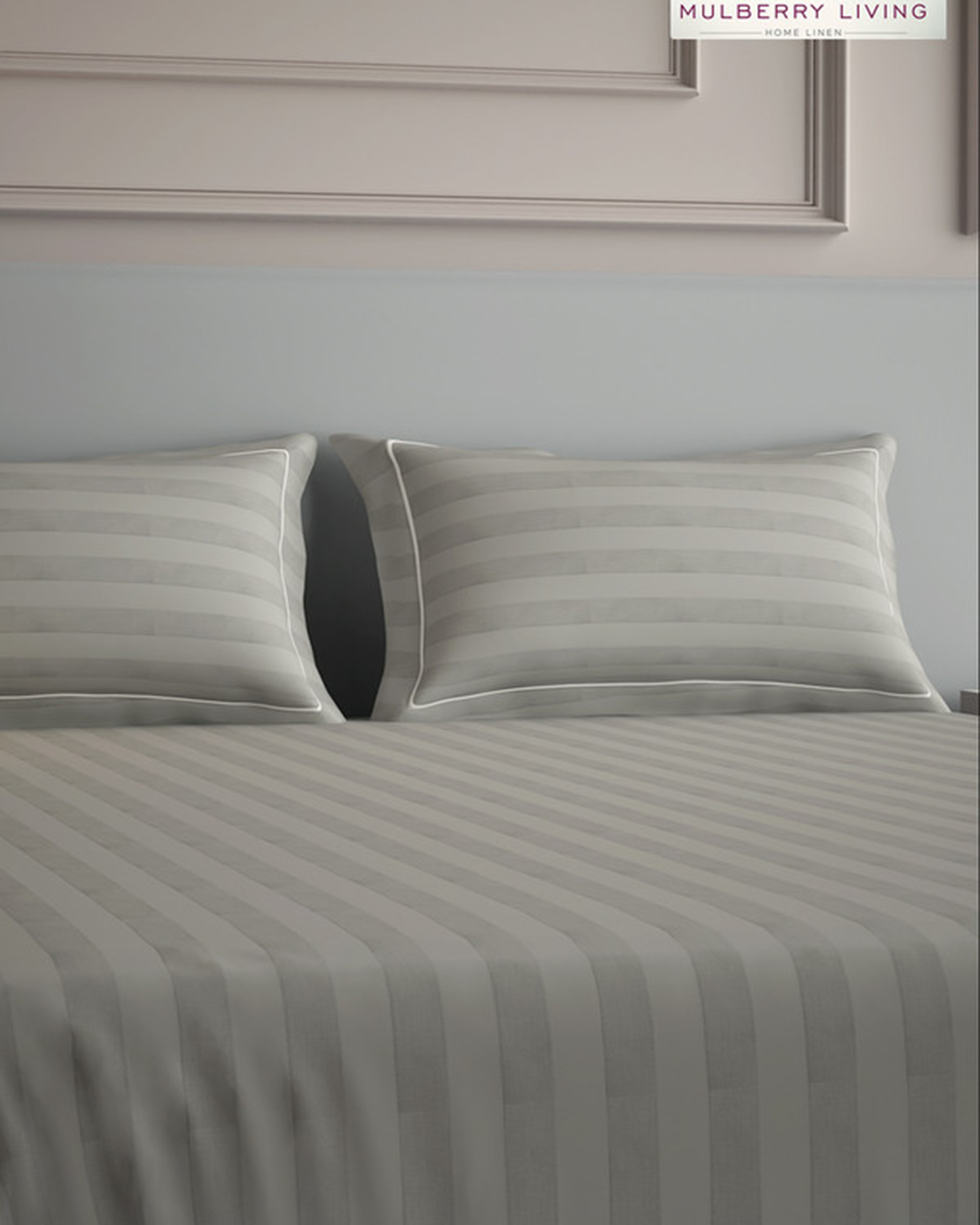 Mulberry Living Cotton Queen Fitted 300TC Elysian Stripes Mediterranean Blue