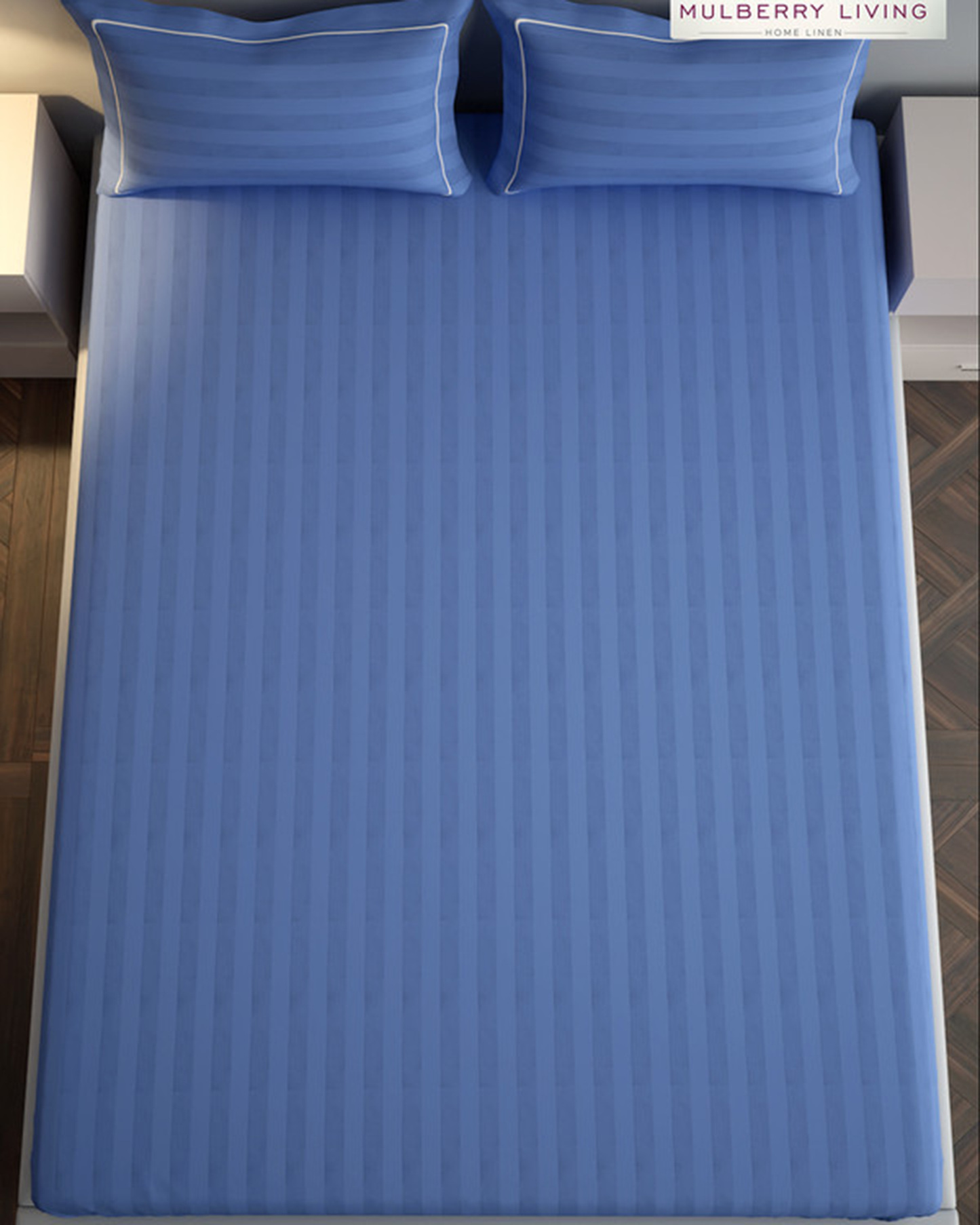 Mulberry Living Cotton Queen Fitted 300TC Elysian Stripes Mediterranean Blue