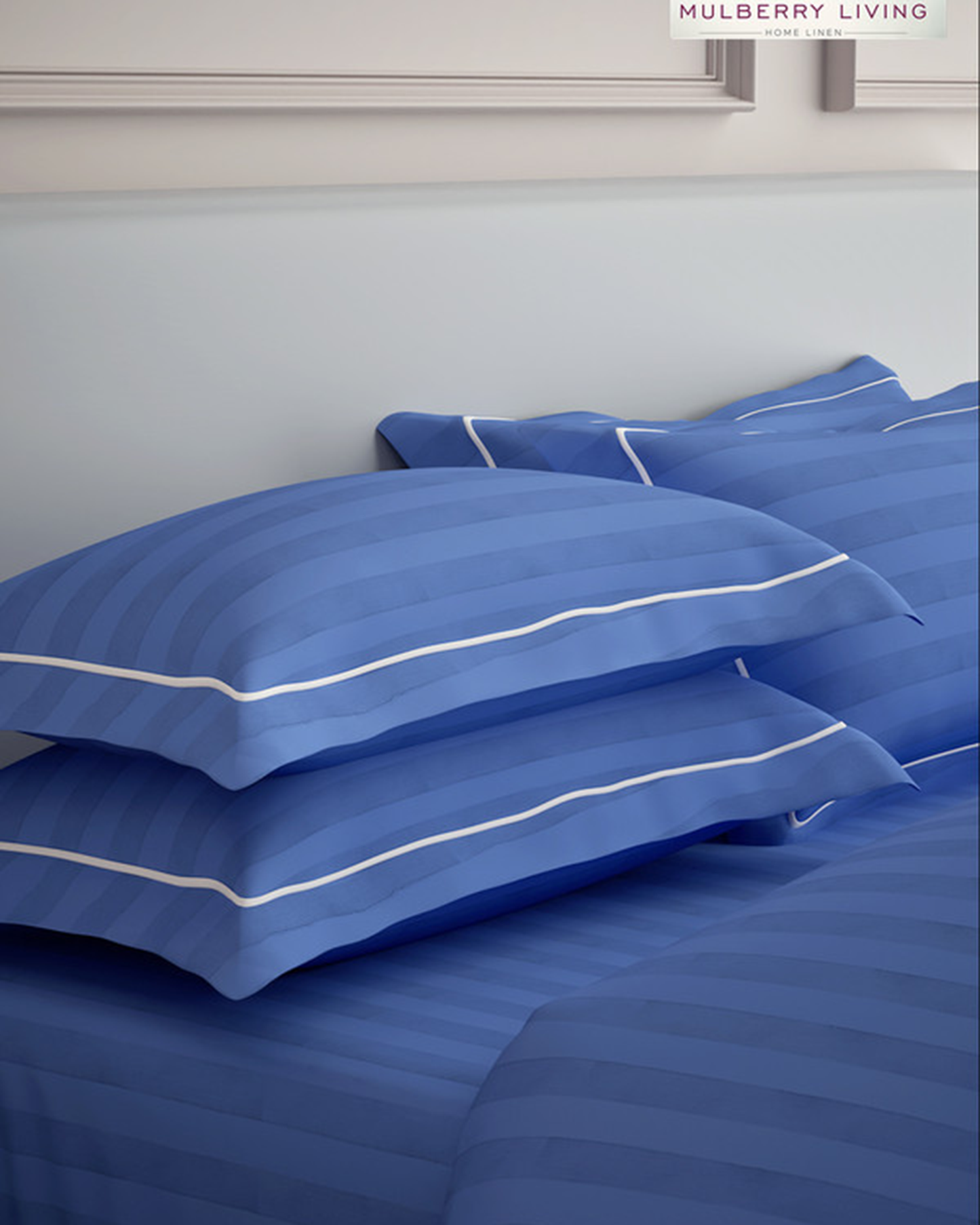 Mulberry Living Cotton Queen Fitted 300TC Elysian Stripes Mediterranean Blue