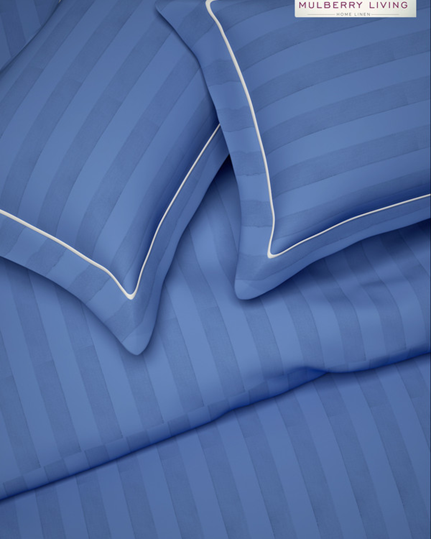 Mulberry Living Cotton Queen Fitted 300TC Elysian Stripes Mediterranean Blue