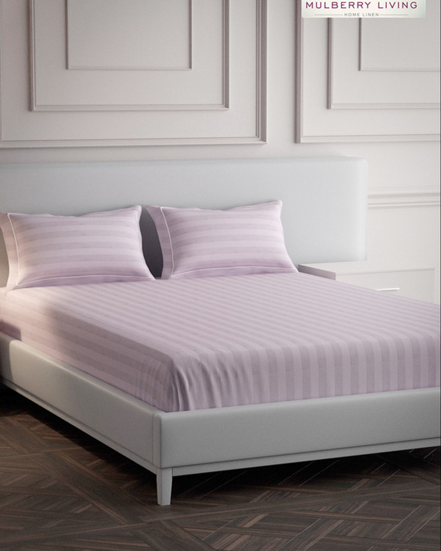 Mulberry Living Cotton Queen Fitted 300TC Elysian Stripes Mediterranean Blue
