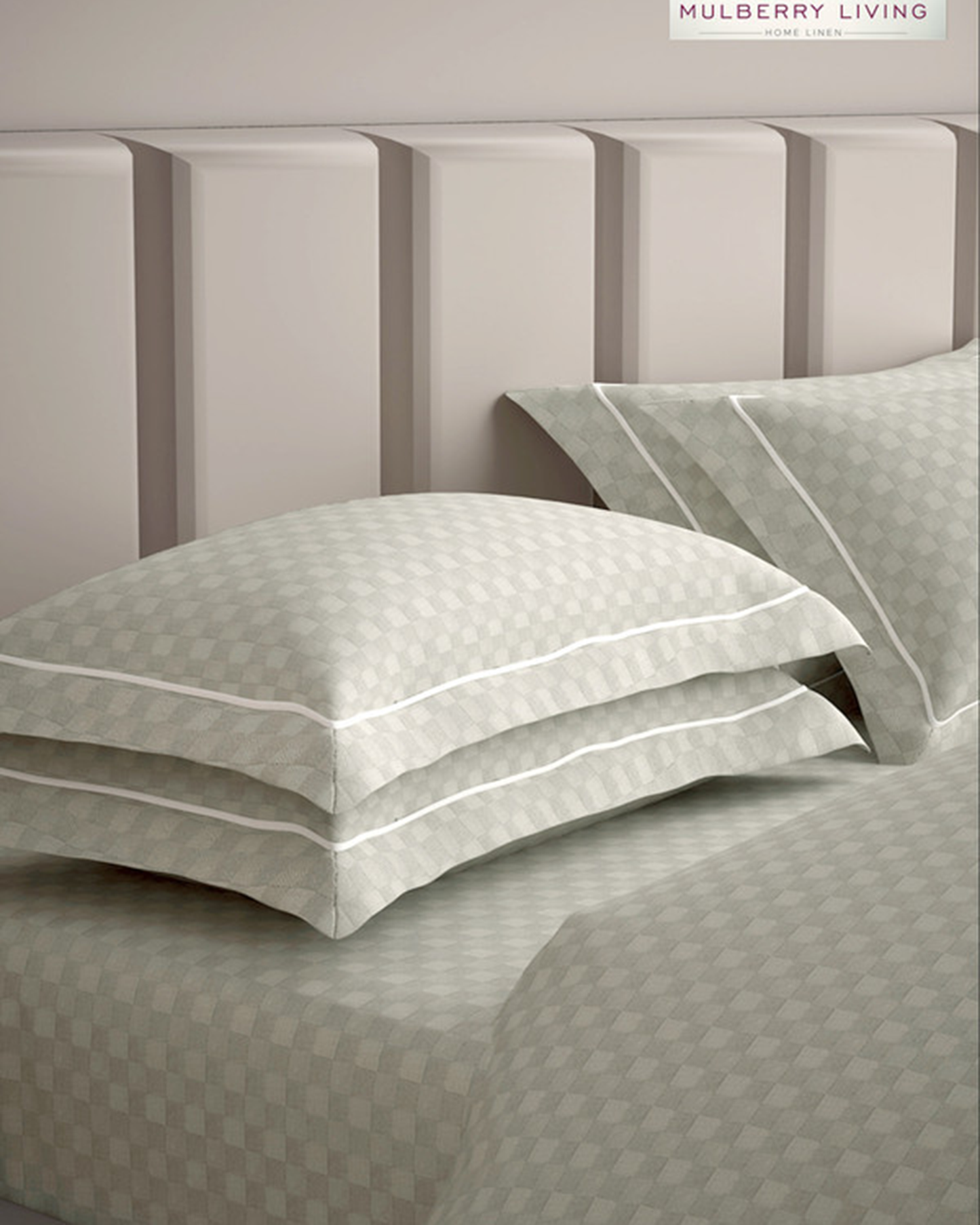 Mulberry Living Cotton Queen Flat 300TC Urban Grid Ivory