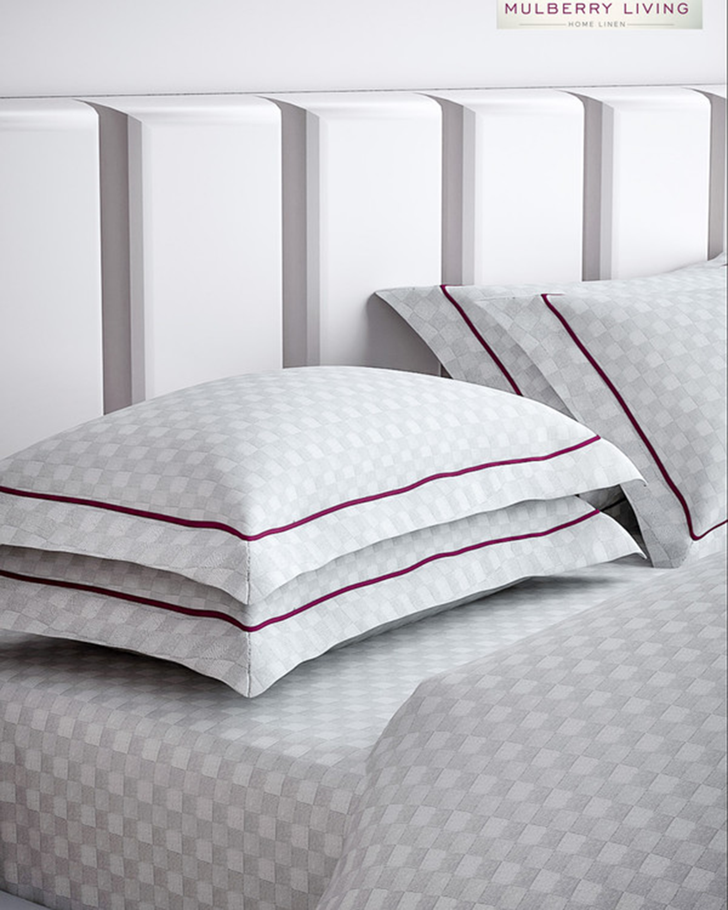 Mulberry Living Cotton Queen Flat 300TC Urban Grid Ivory