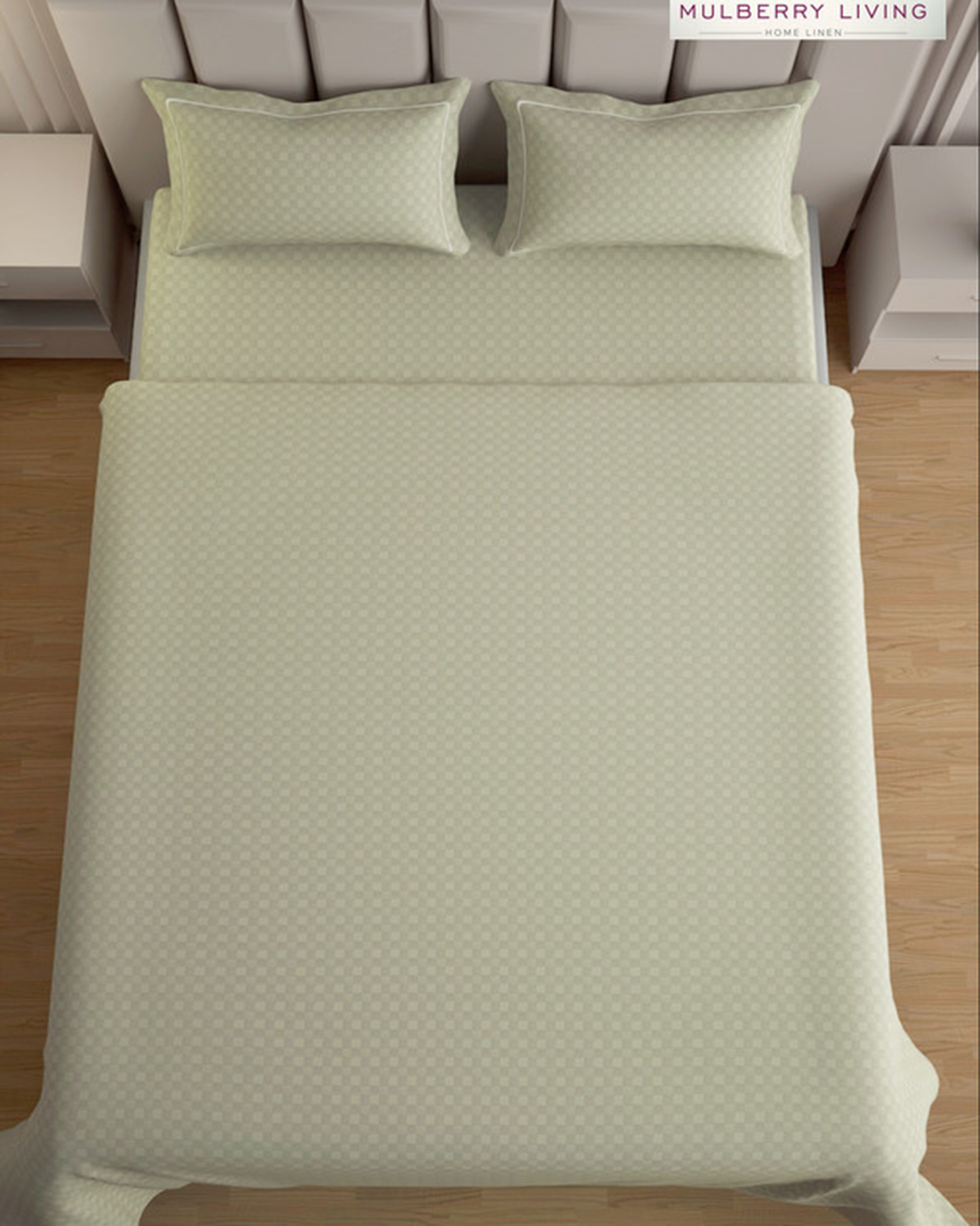 Mulberry Living Cotton Queen Flat 300TC Urban Grid Ivory