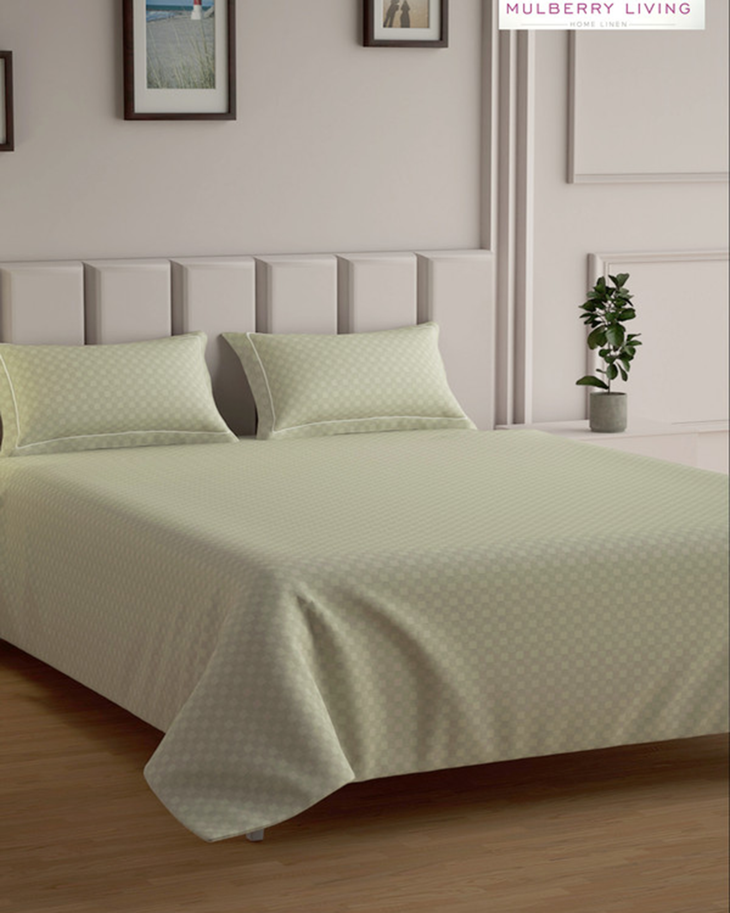 Mulberry Living Cotton Queen Flat 300TC Urban Grid Ivory