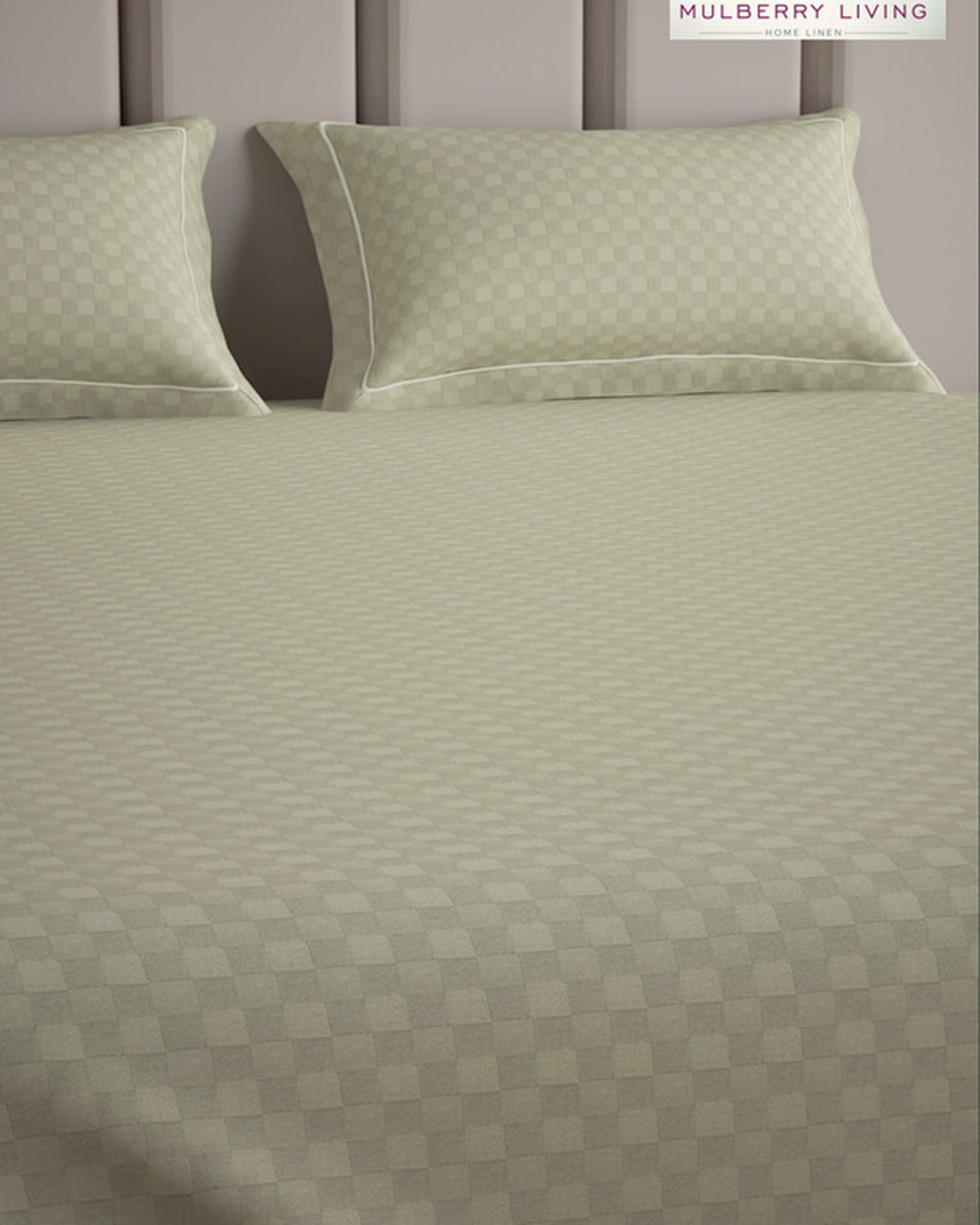 Mulberry Living Cotton Queen Flat 300TC Urban Grid Ivory