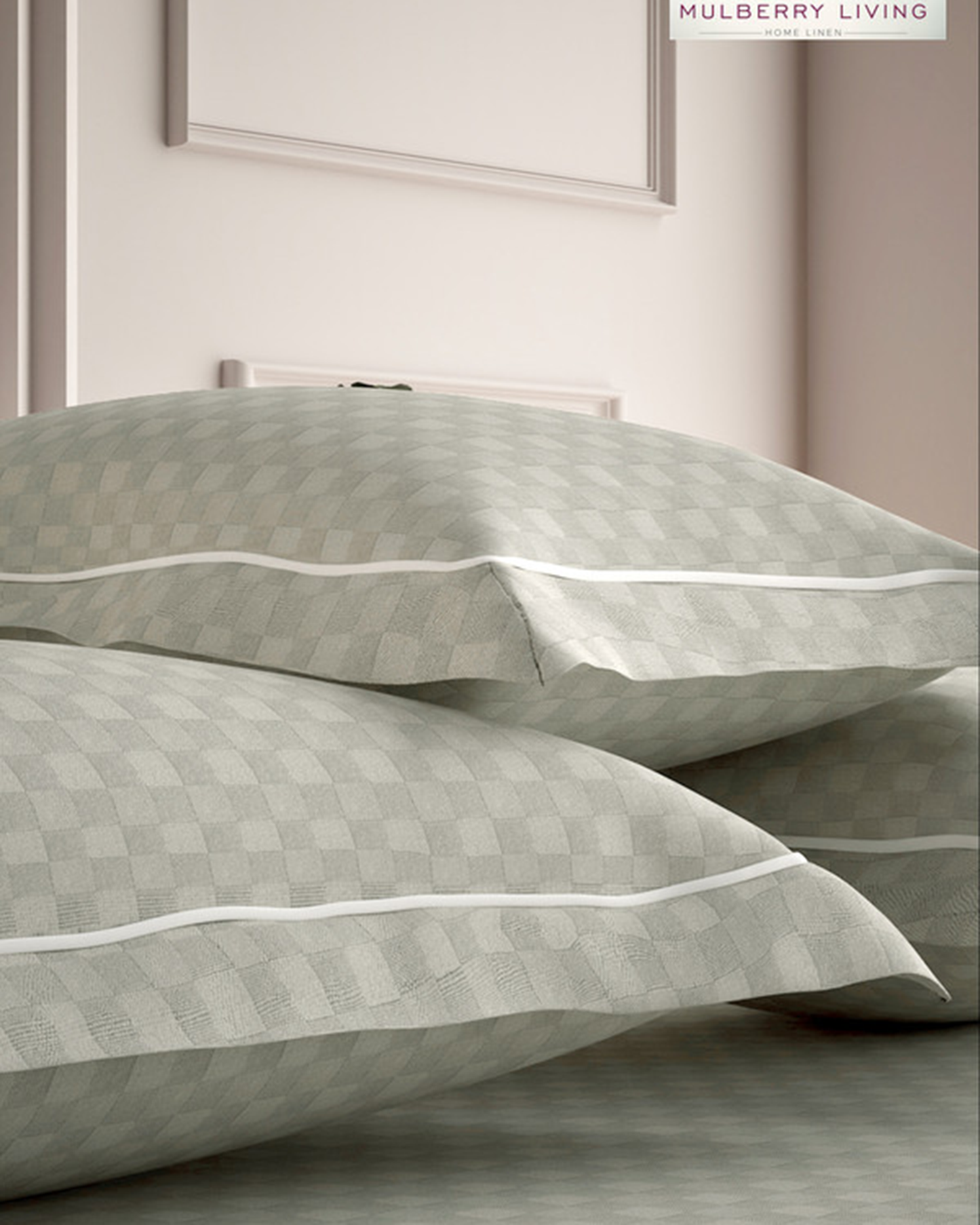 Mulberry Living Cotton Queen Flat 300TC Urban Grid Ivory