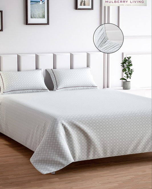 Cotton Queen Fitted 300TC Urban Grid White