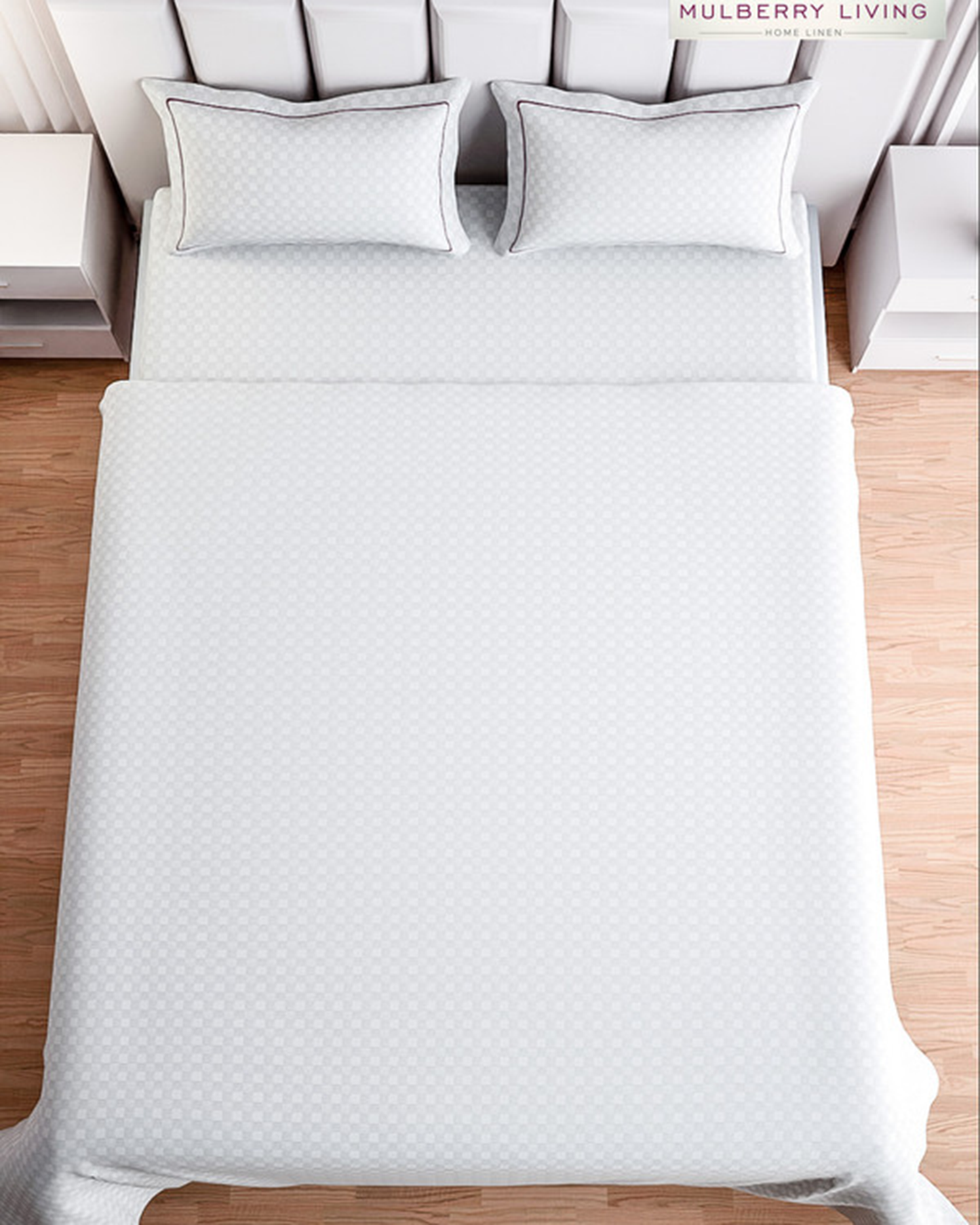 Mulberry Living Cotton Queen Fitted 300TC Urban Grid White
