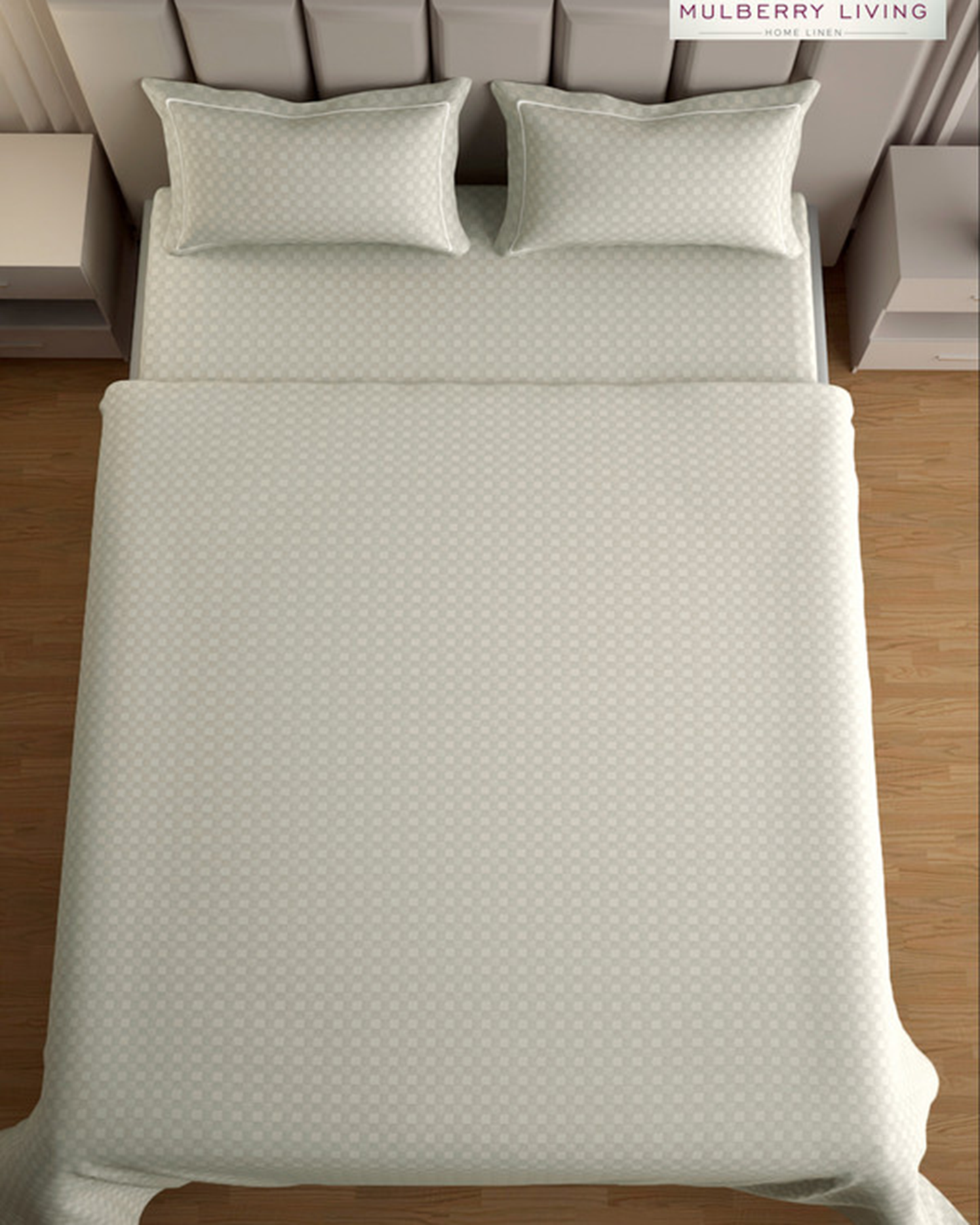 Mulberry Living Cotton Queen Fitted 300TC Urban Grid White