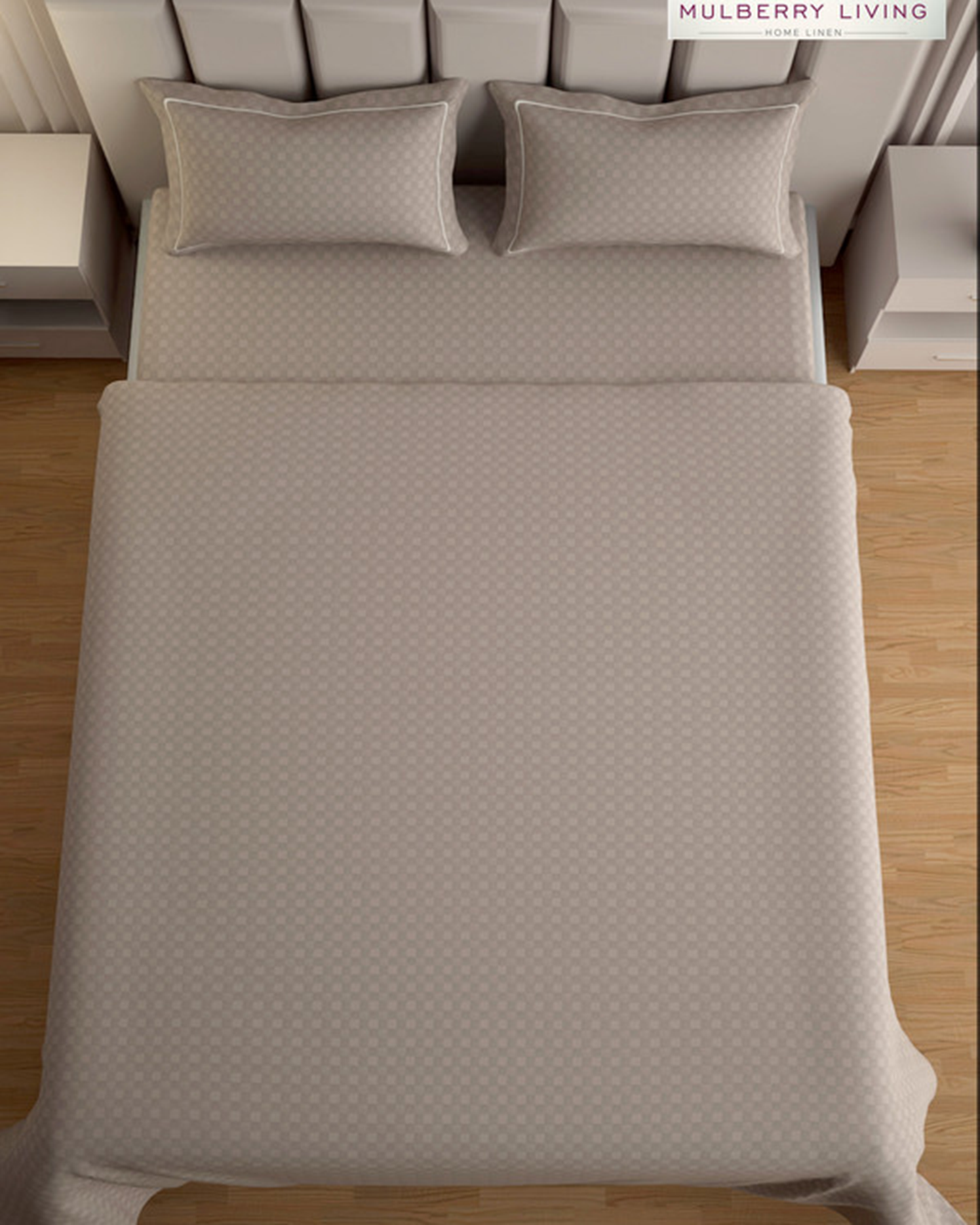 Mulberry Living Cotton Queen Fitted 300TC Urban Grid White